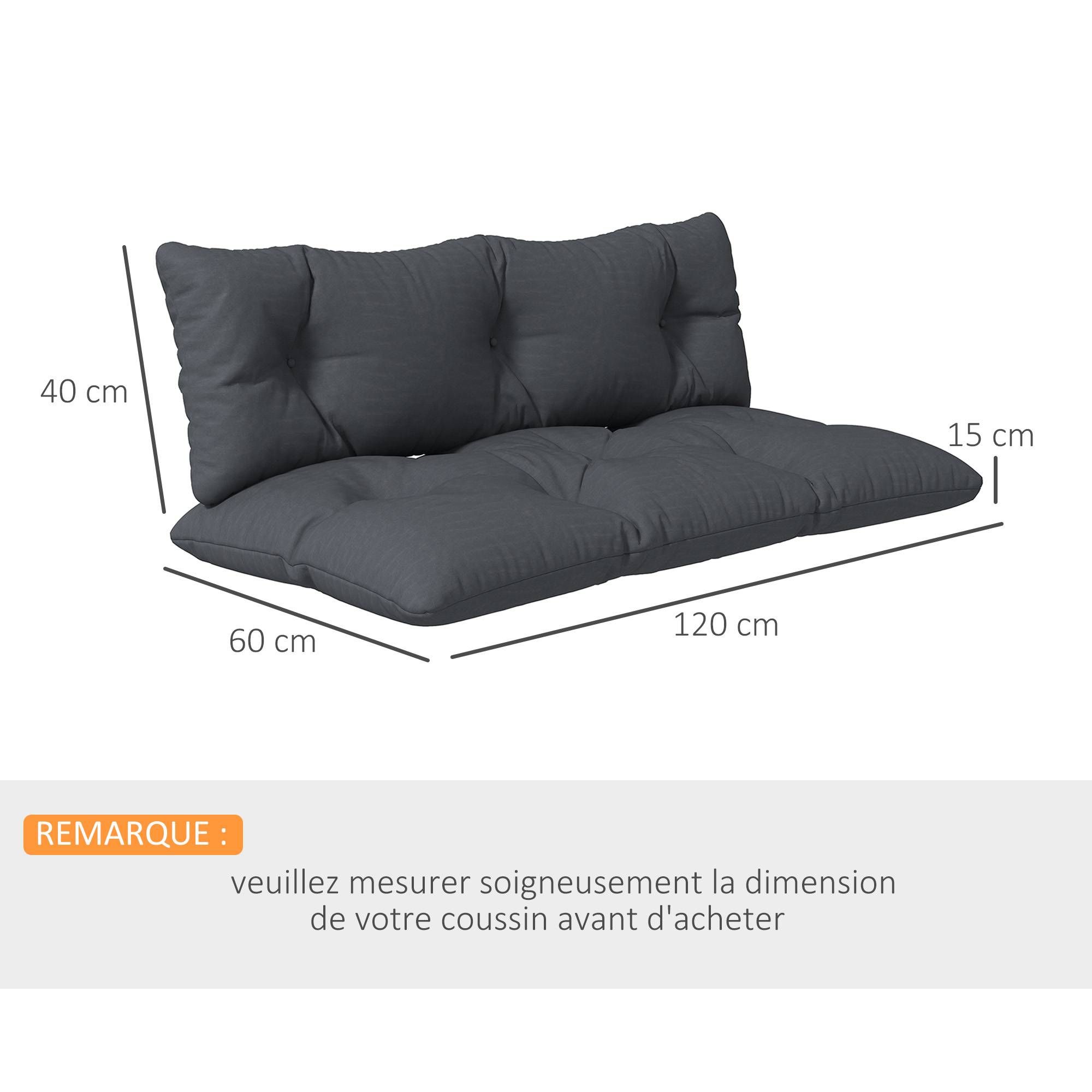 Ensemble 2 coussins banquette tissu polyester hydrofuge assise dossier 120x40cm gris - ComfortXL Outdoor Living - Image 5