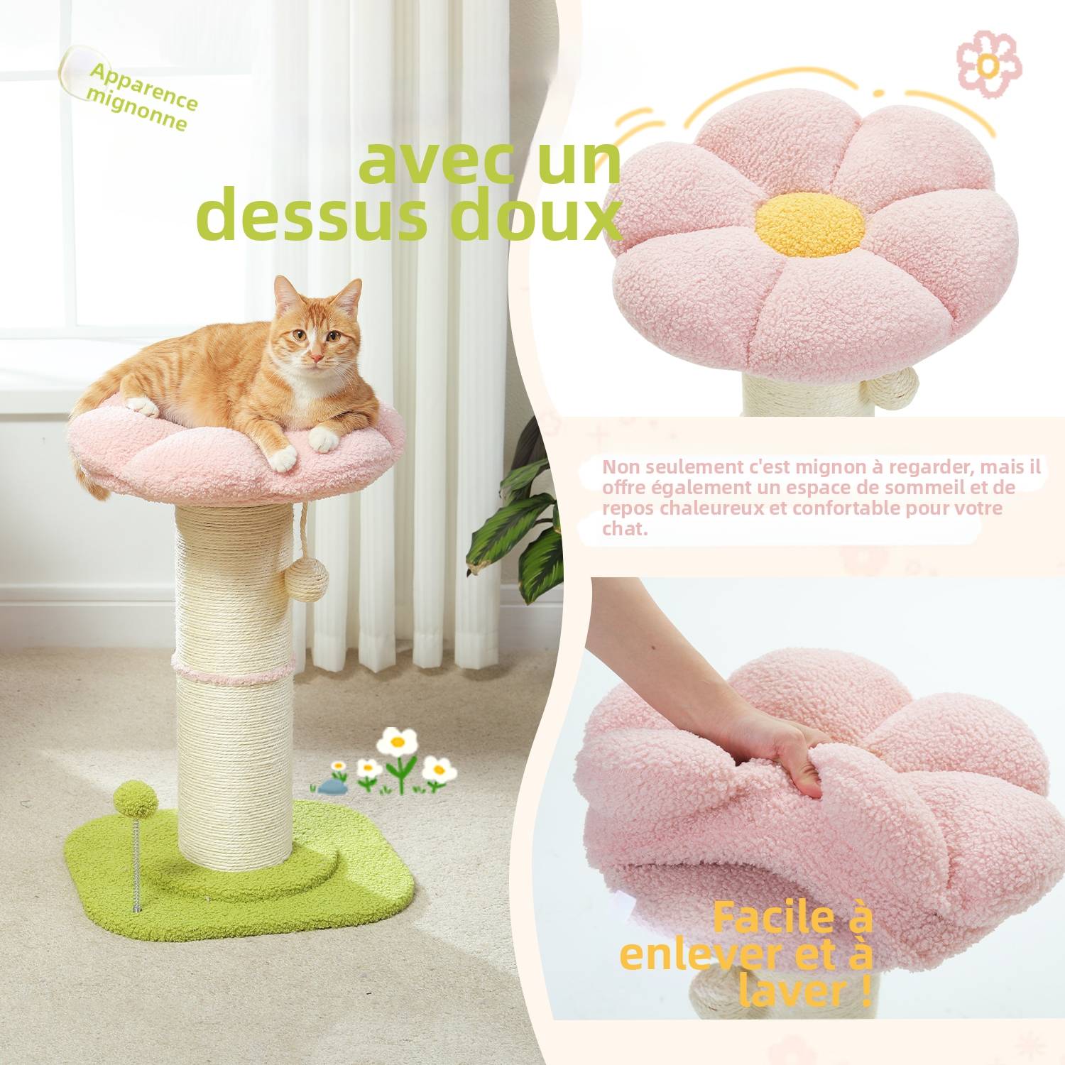 Pawzroad - Grand Poteau à Griffer Arbre à Chat 60cm Rose PAWZ Road - Image 4
