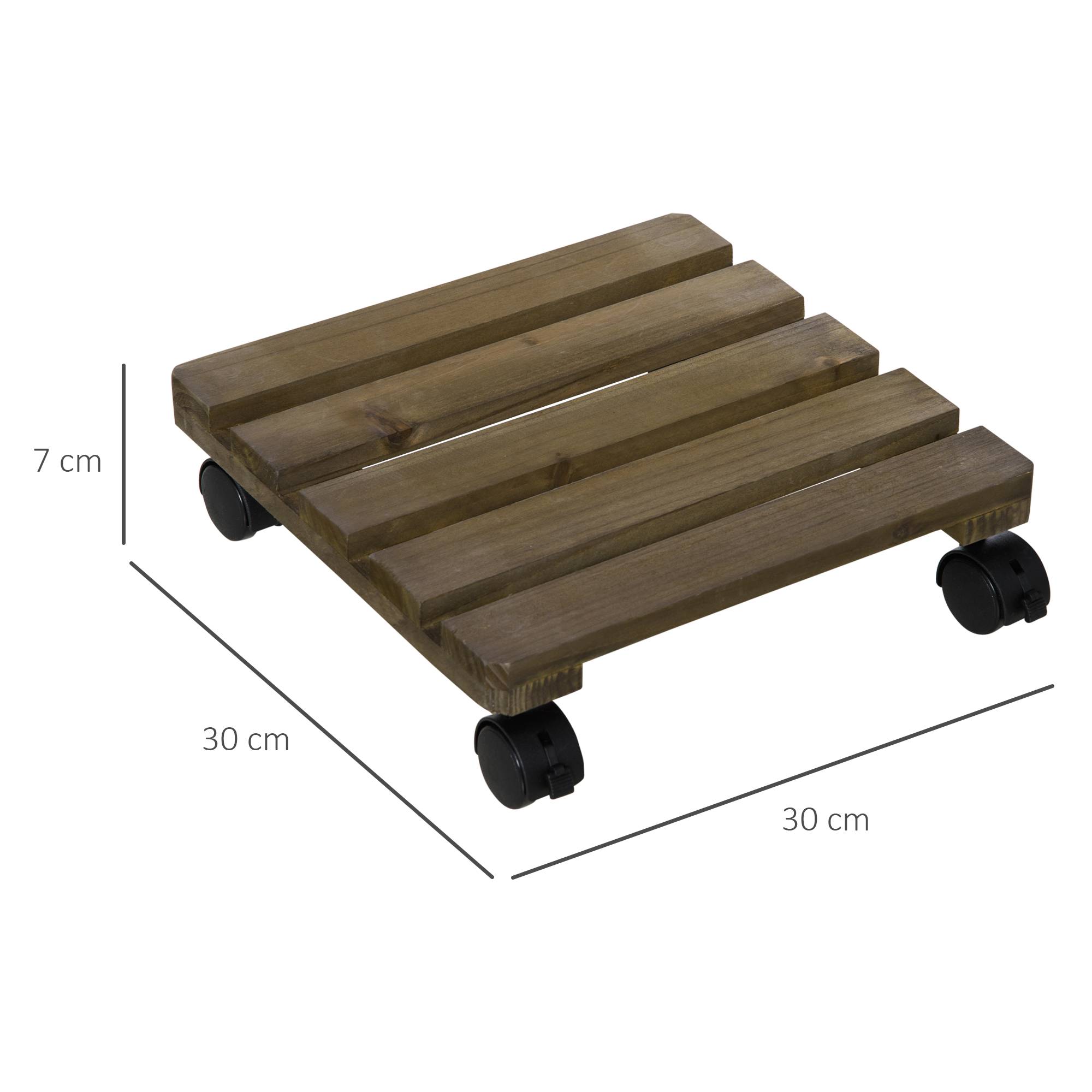 Lot 2 Supports Plantes Bois Massif Intérieur Extérieur Roulettes Freins 30x30x7cm Brun - ComfortXL Outdoor Living - Image 5