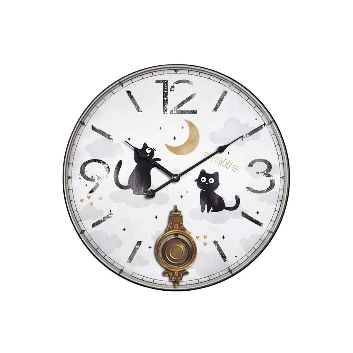 Home Edelweiss - Horloge avec balancier Chats 58 cm Deux chats Home Edelweiss