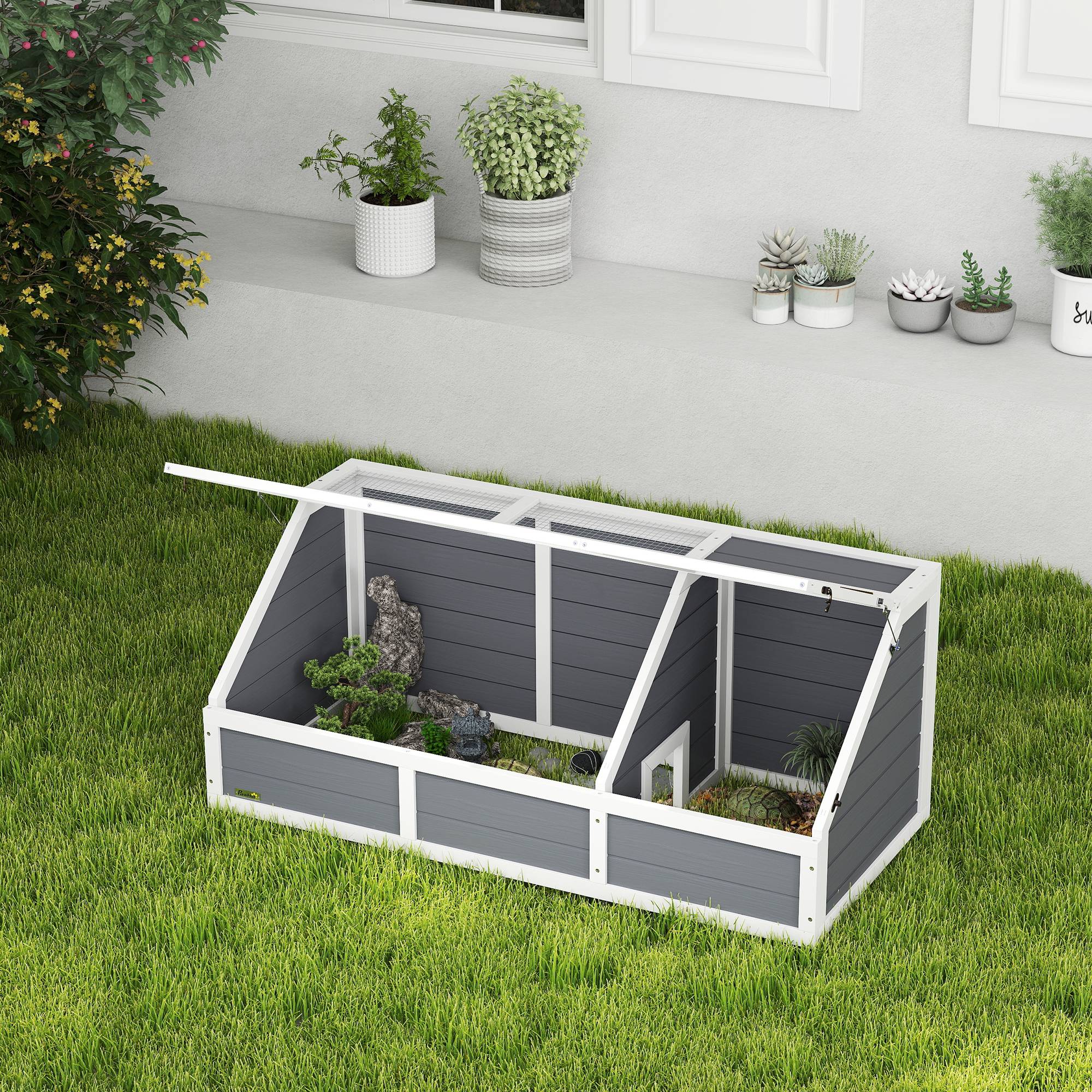 Enclos pour tortue bois gris 120 x 55 x 50 cm - PANGIVO - Image 4