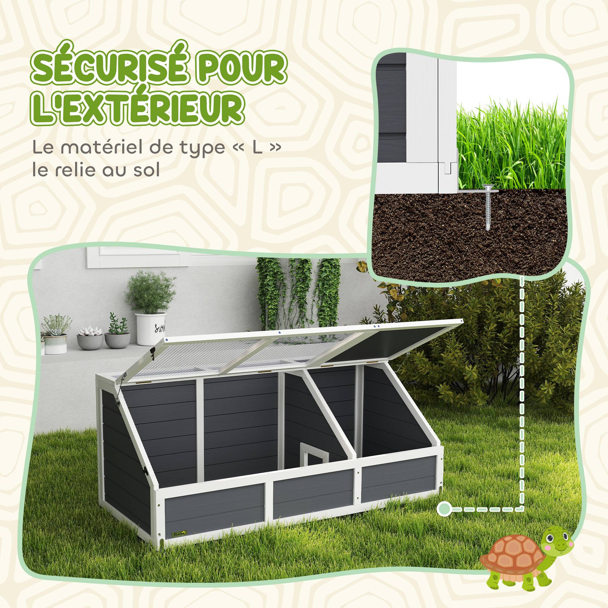 Enclos pour tortue bois gris 120 x 55 x 50 cm - PANGIVO - Image 6