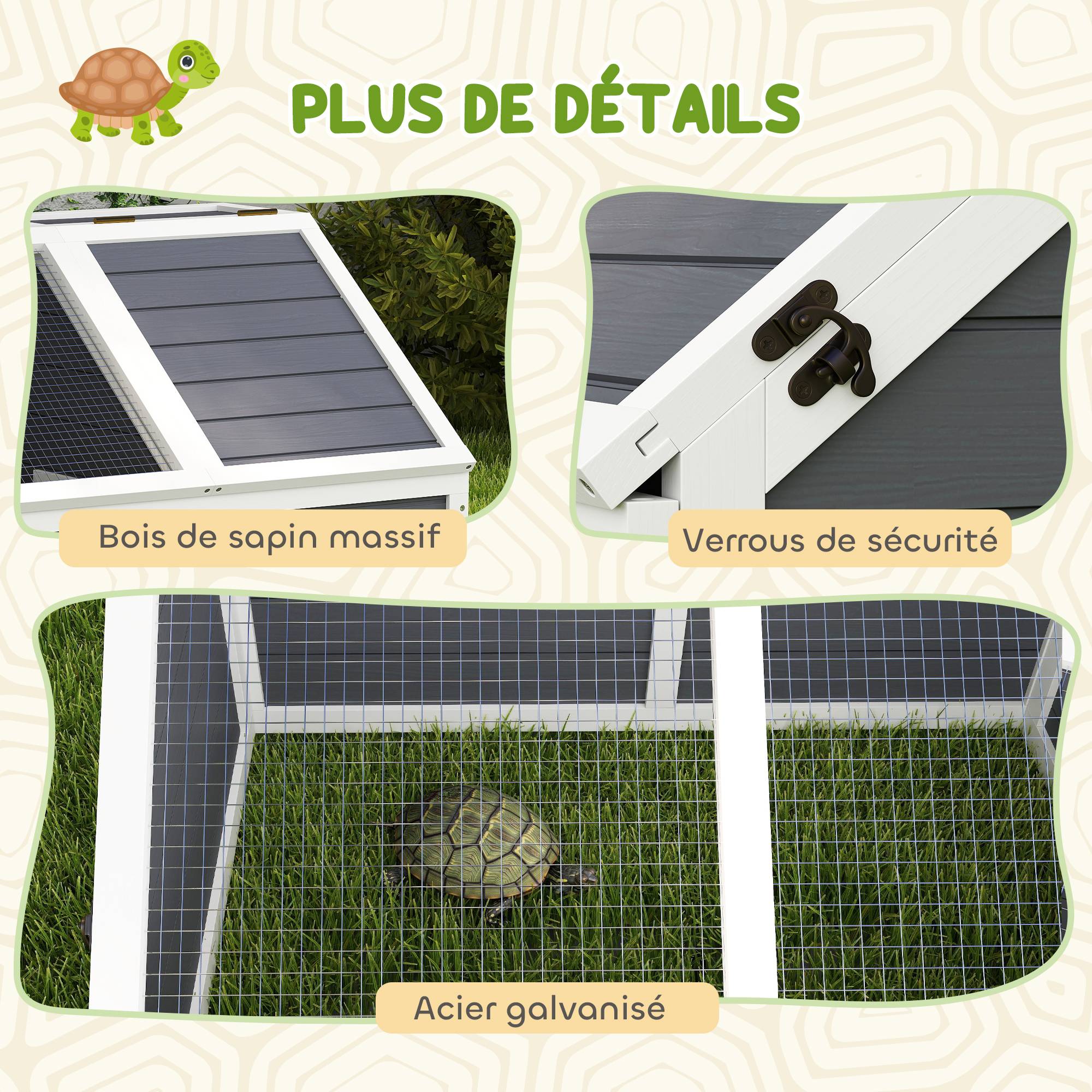 Enclos pour tortue bois gris 120 x 55 x 50 cm - PANGIVO - Image 10