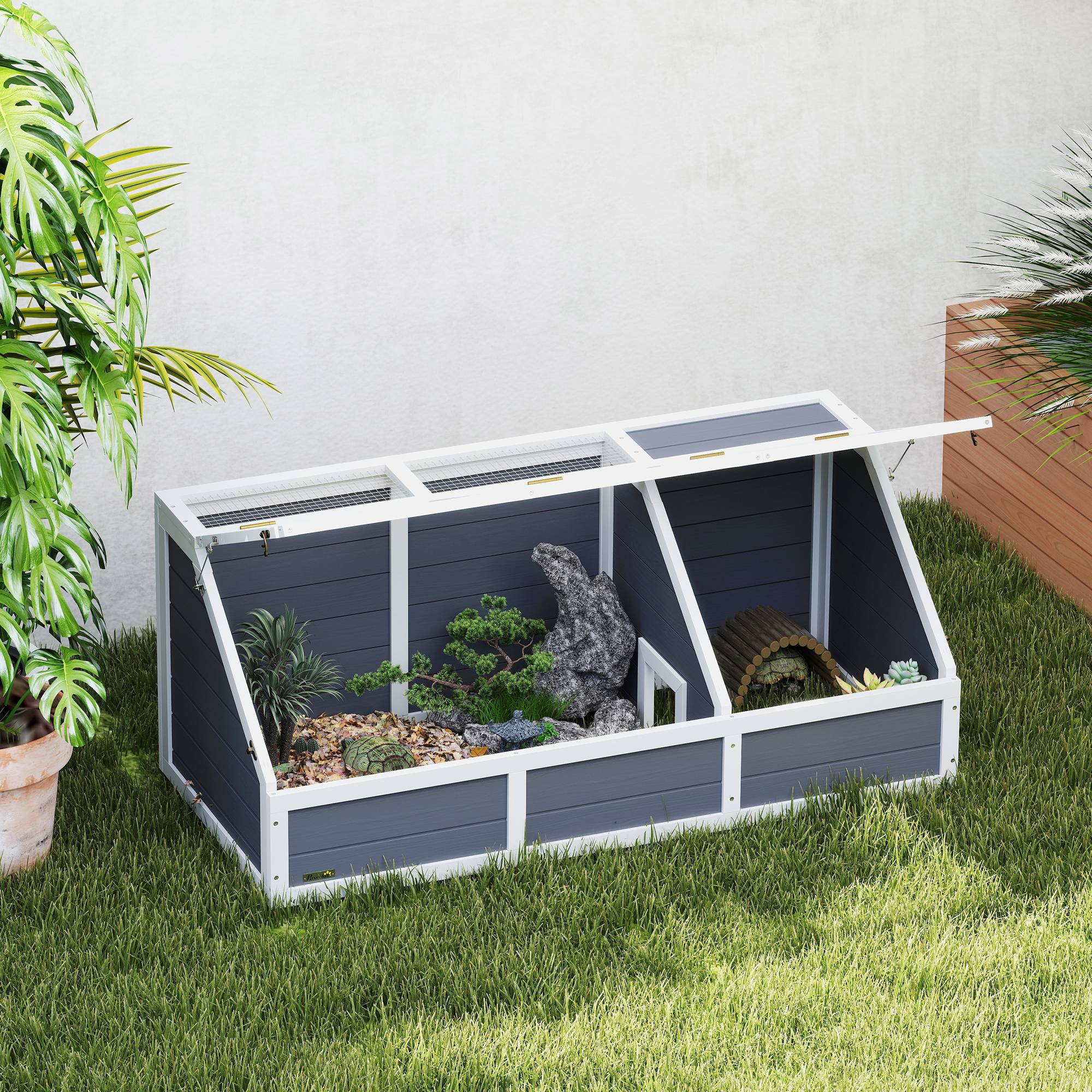 Enclos pour tortue bois gris 120 x 55 x 50 cm - PANGIVO - Image 3