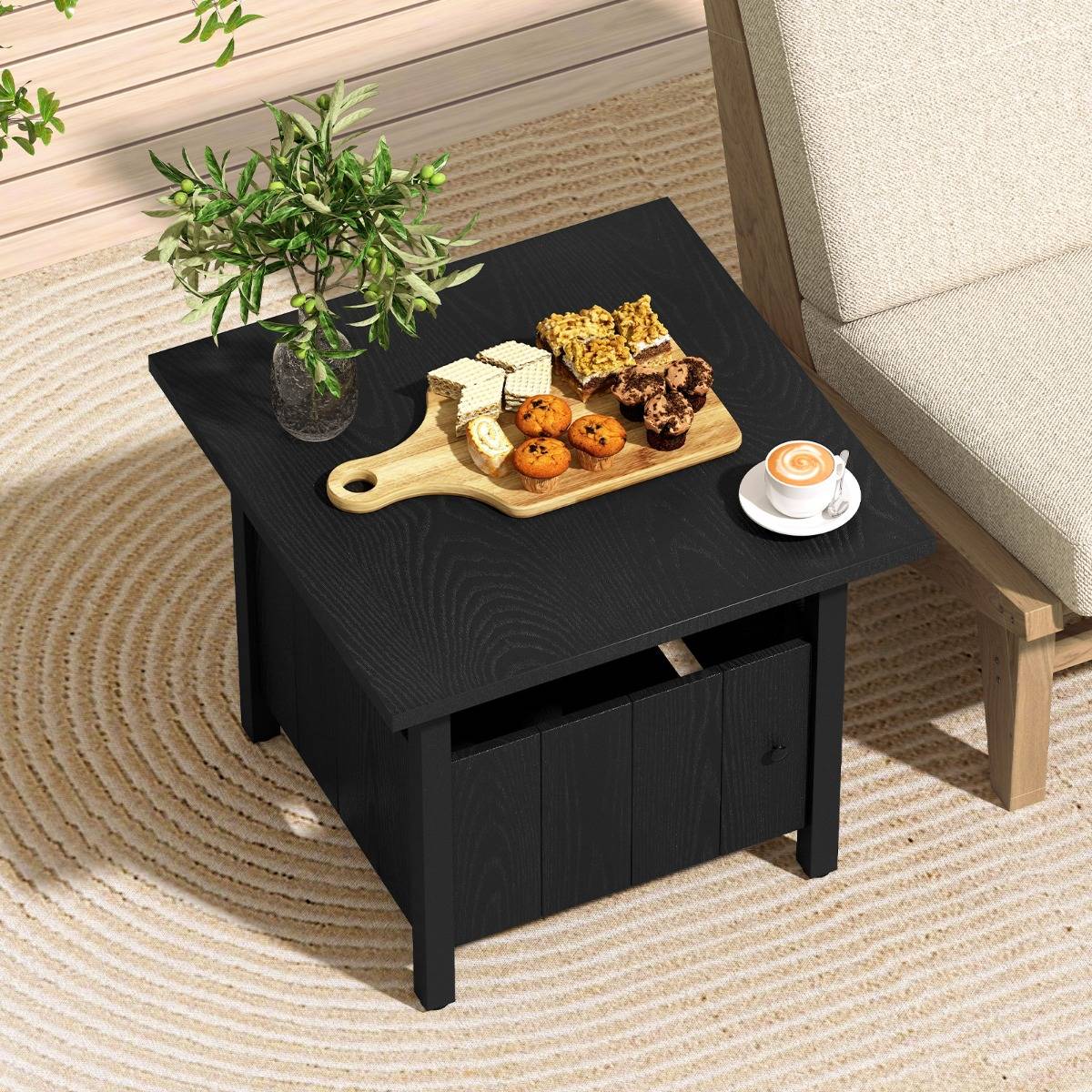 Table Basse Extérieure Table de jardin avec Trou pour Parasol 2 Sacs de Sable 55,5x55,5x48cm Noir - Image 2