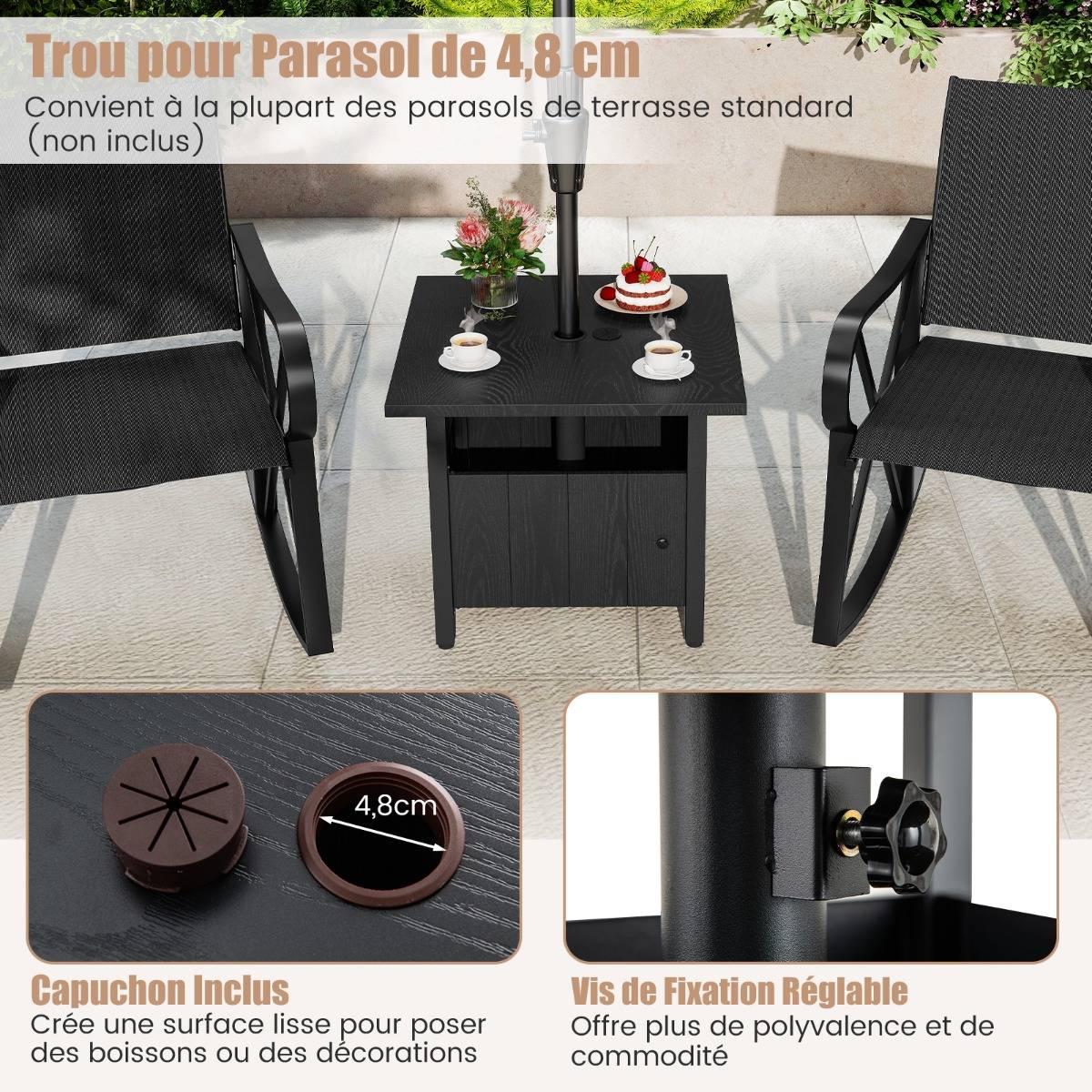 Table Basse Extérieure Table de jardin avec Trou pour Parasol 2 Sacs de Sable 55,5x55,5x48cm Noir - Image 5