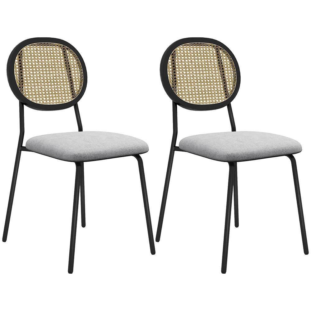 KOMHTOM - Lot de 2 chaises salle à manger chaises de cuisine dossier en rotin tissu respirant cadre acier 44 x 54 x 87 cm gris - Image 5