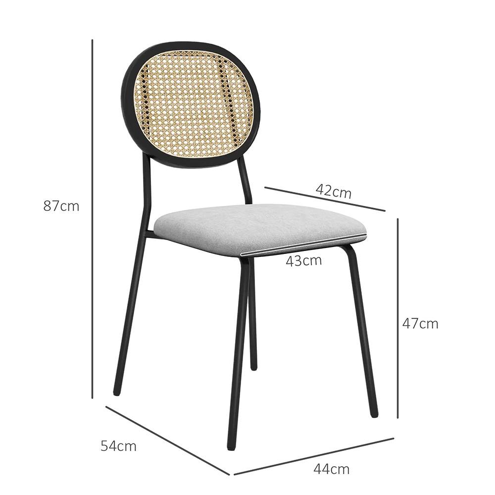 KOMHTOM - Lot de 2 chaises salle à manger chaises de cuisine dossier en rotin tissu respirant cadre acier 44 x 54 x 87 cm gris - Image 4