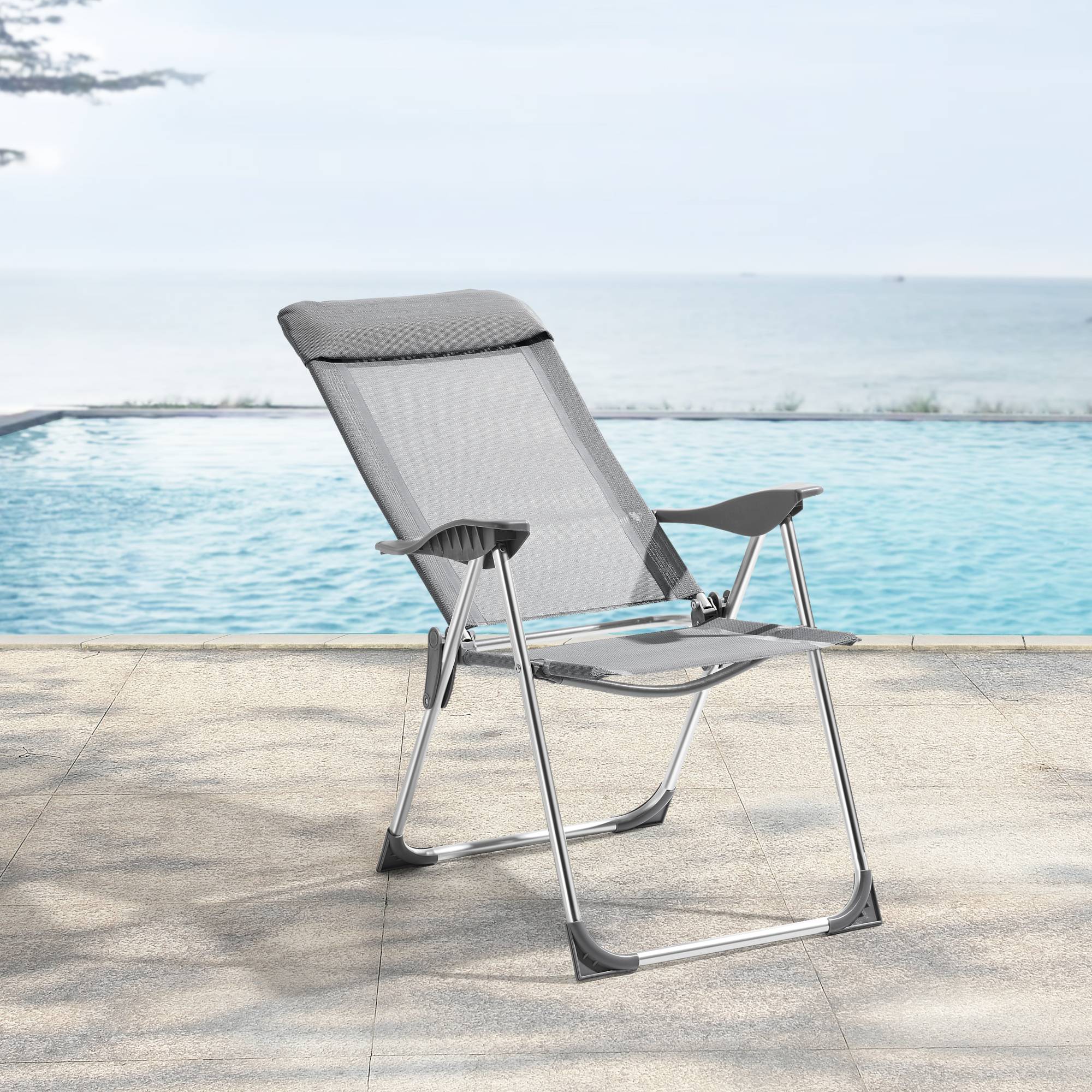 Lot de 2 Chaises de Jardin Errenteria  avec Accoudoirs Dossier Inclinable Gris Clair [en.casa] - Imagen 2