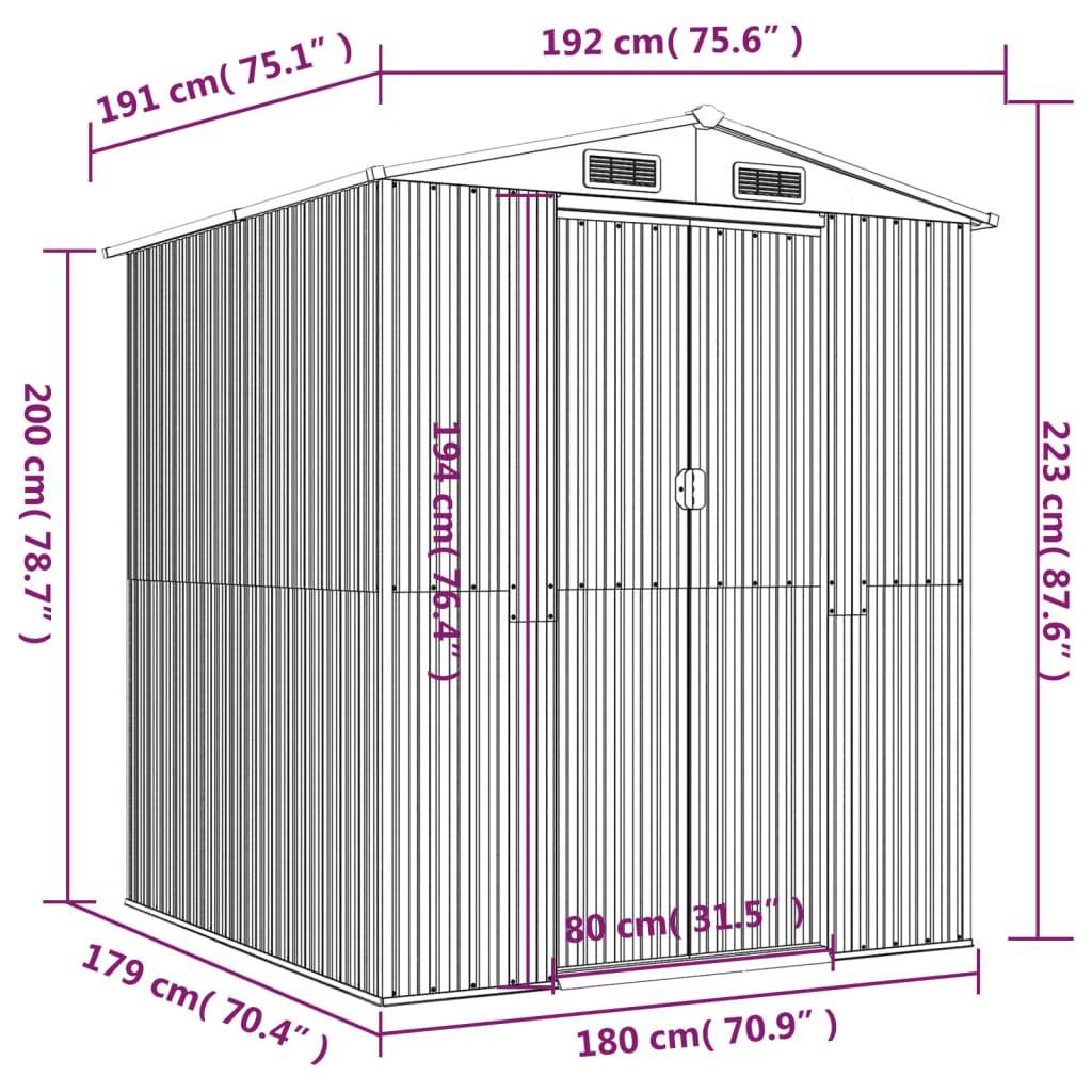 PANGIVO - Abri de jardin avec porte coulissante - Acier galvanisé - Anthracite - 192x191x223 cm - Surface au sol 3,67m² - PANGIVO - Image 7