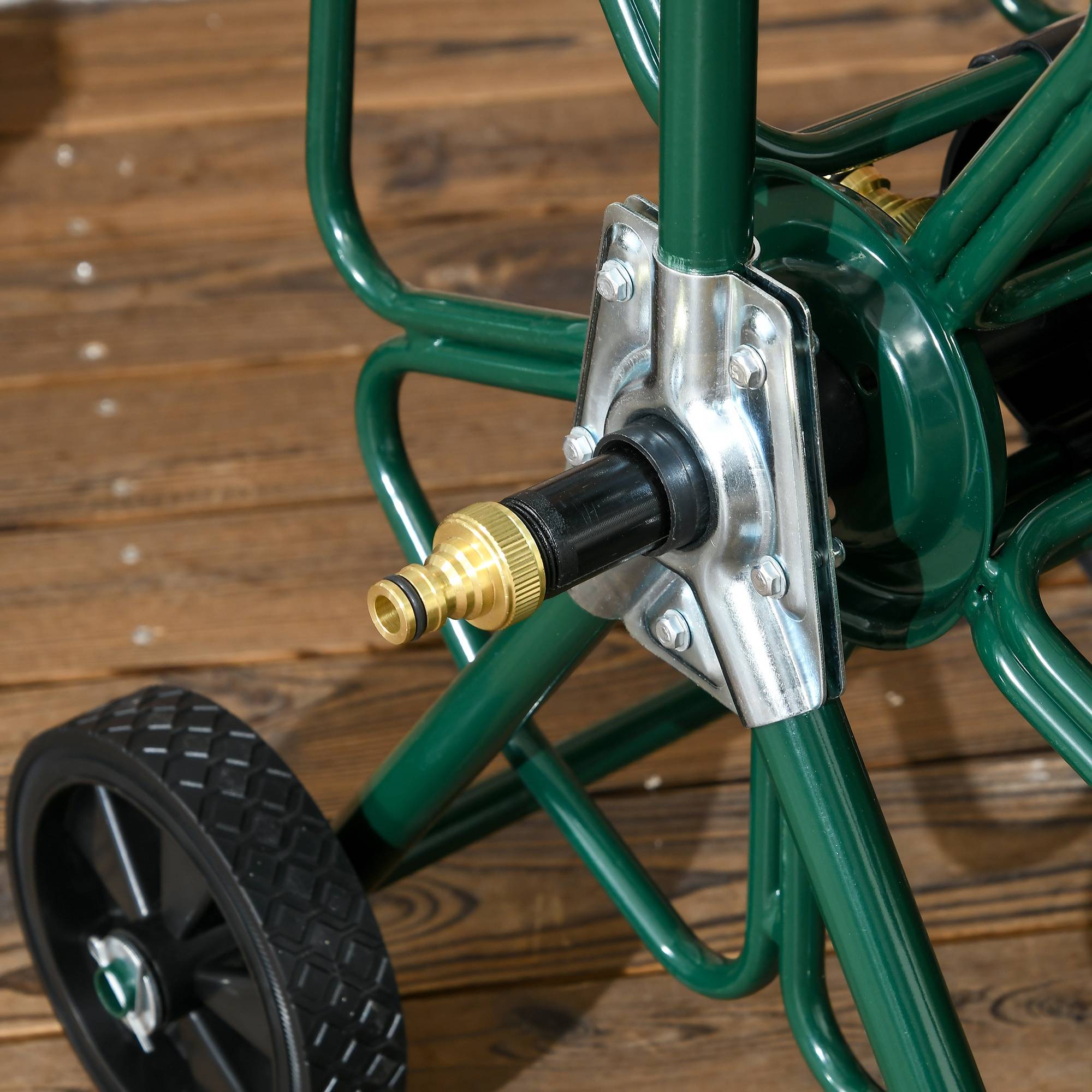 Outsunny - Dévidoir sur 2 roues 30 m - dévidoir métal - dévidoir chariot - enrouleur tuyau d'arrosage - métal vert - Outsunny - Imagen 5