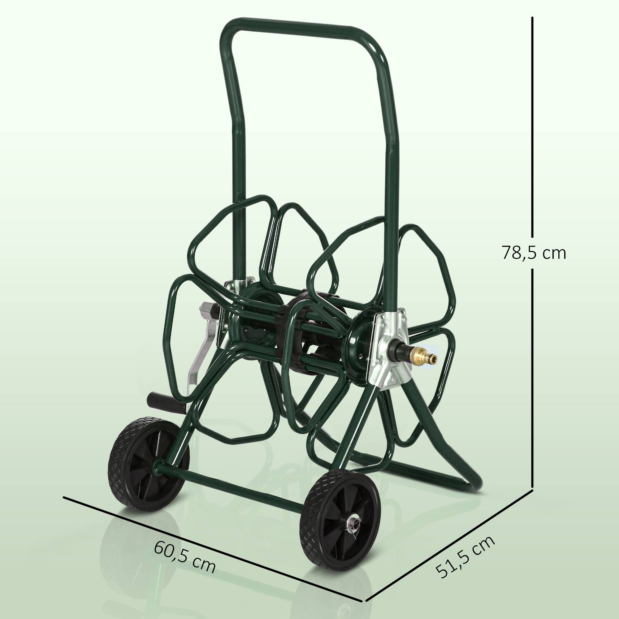 Outsunny - Dévidoir sur 2 roues 30 m - dévidoir métal - dévidoir chariot - enrouleur tuyau d'arrosage - métal vert - Outsunny - Imagen 3