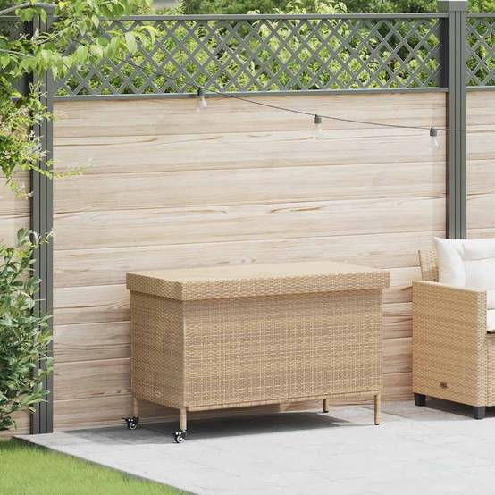 Coffre de Jardin Mobile Résine Tressée Imperméable avec Sac Intérieur pour Coussins Beige 110x55x73 cm – ComfortXL Outdoor Living - Image 1