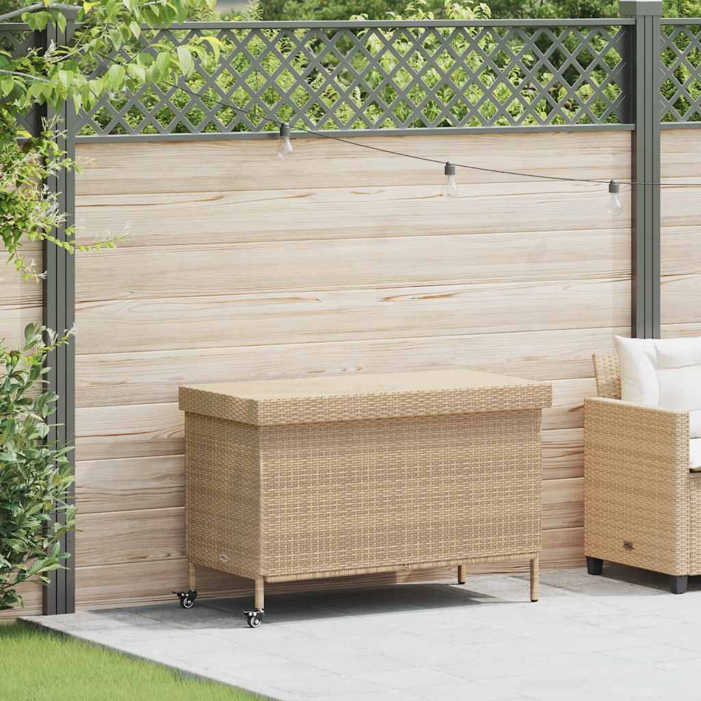 Coffre de Jardin Mobile Résine Tressée Imperméable avec Sac Intérieur pour Coussins Beige 110x55x73 cm – ComfortXL Outdoor Living