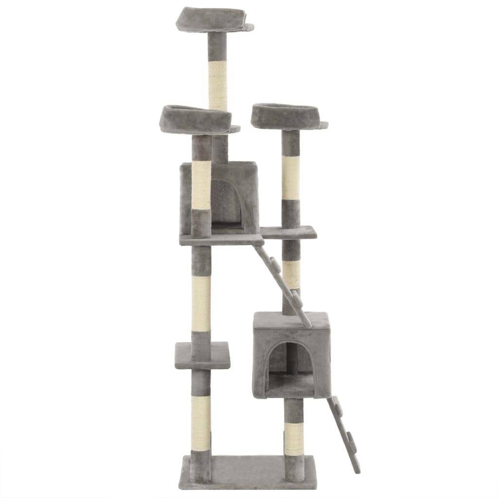 Helloshop26 - Arbre à chat griffoir grattoir niche jouet animaux peluché en sisal 170 cm gris - Imagen 2