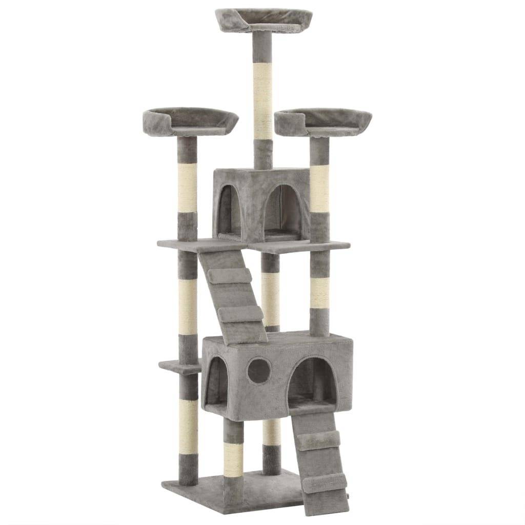 Helloshop26 - Arbre à chat griffoir grattoir niche jouet animaux peluché en sisal 170 cm gris - Imagen 1