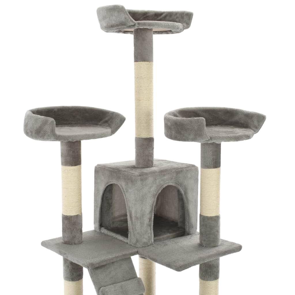 Helloshop26 - Arbre à chat griffoir grattoir niche jouet animaux peluché en sisal 170 cm gris - Image 4