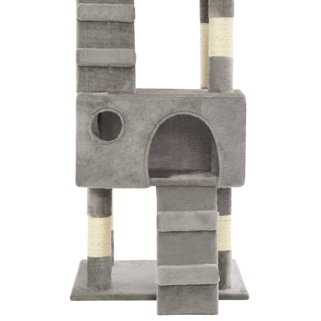 Helloshop26 - Arbre à chat griffoir grattoir niche jouet animaux peluché en sisal 170 cm gris - Imagen 6