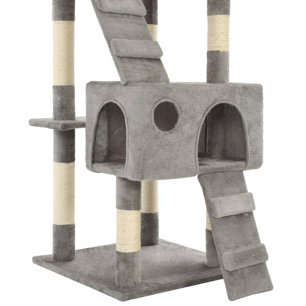 Helloshop26 - Arbre à chat griffoir grattoir niche jouet animaux peluché en sisal 170 cm gris - Imagen 5
