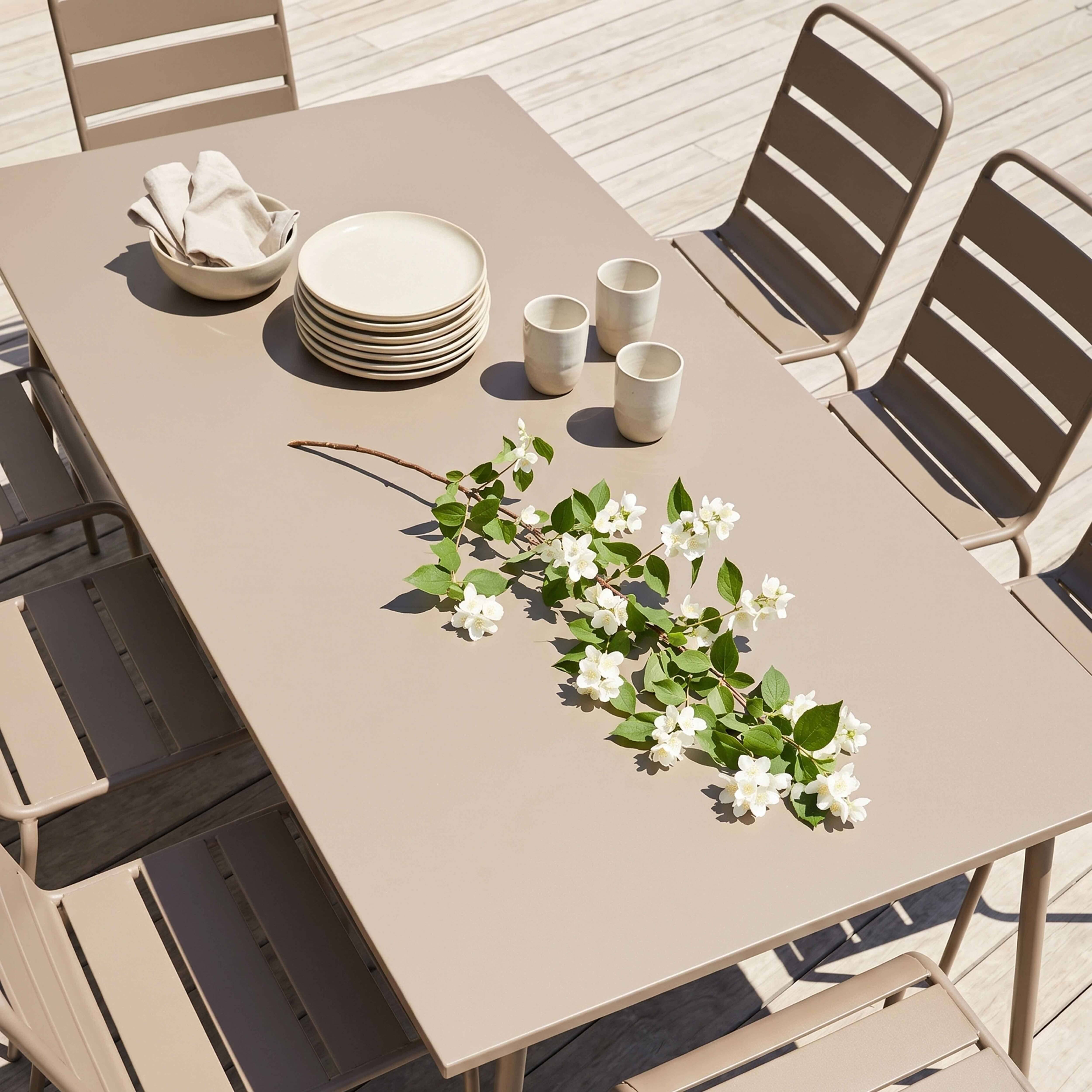 Oviala - Ensemble table de jardin et 8 chaises en métal taupe Palavas - Oviala - Imagen 3