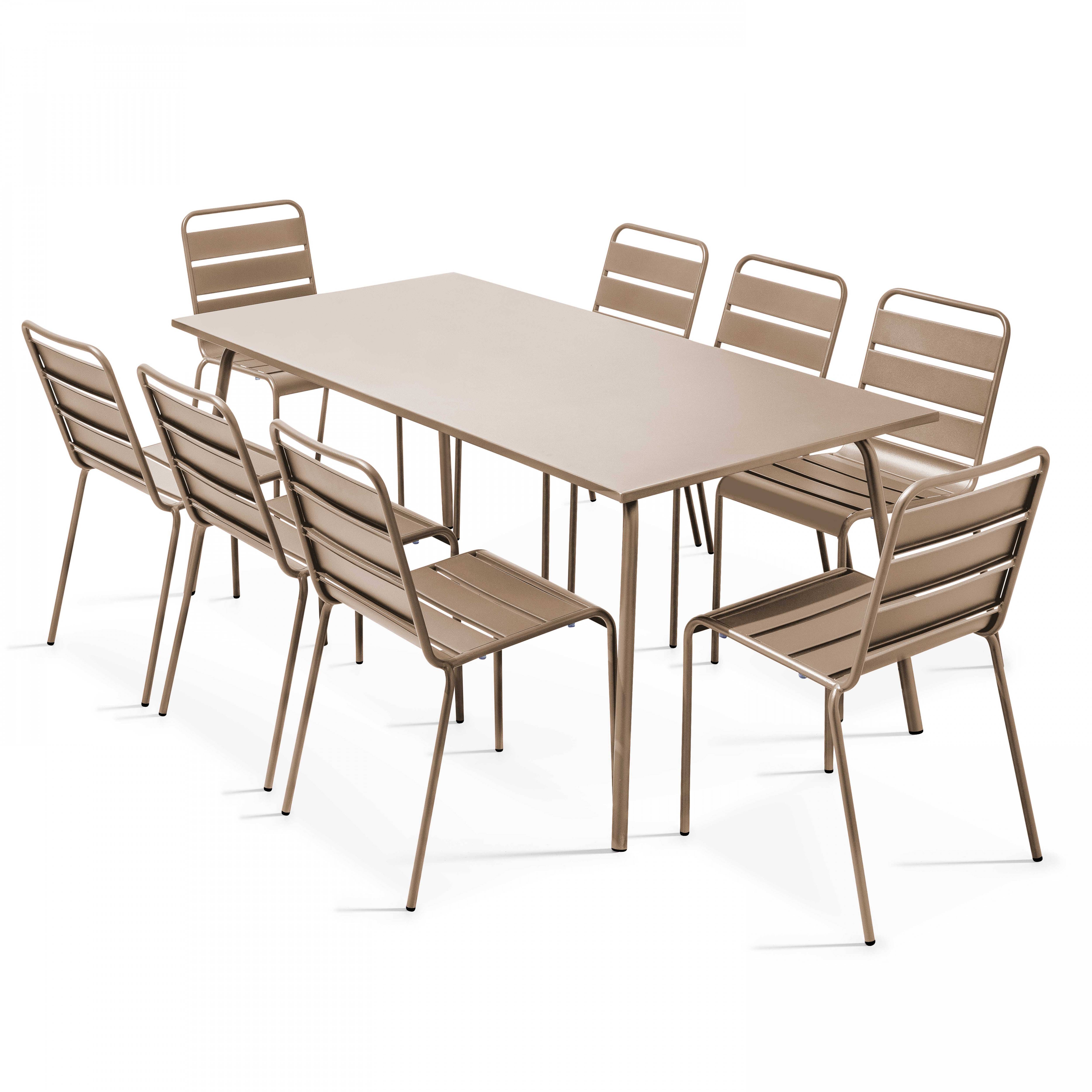 Oviala - Ensemble table de jardin et 8 chaises en métal taupe Palavas - Oviala - Imagen 1