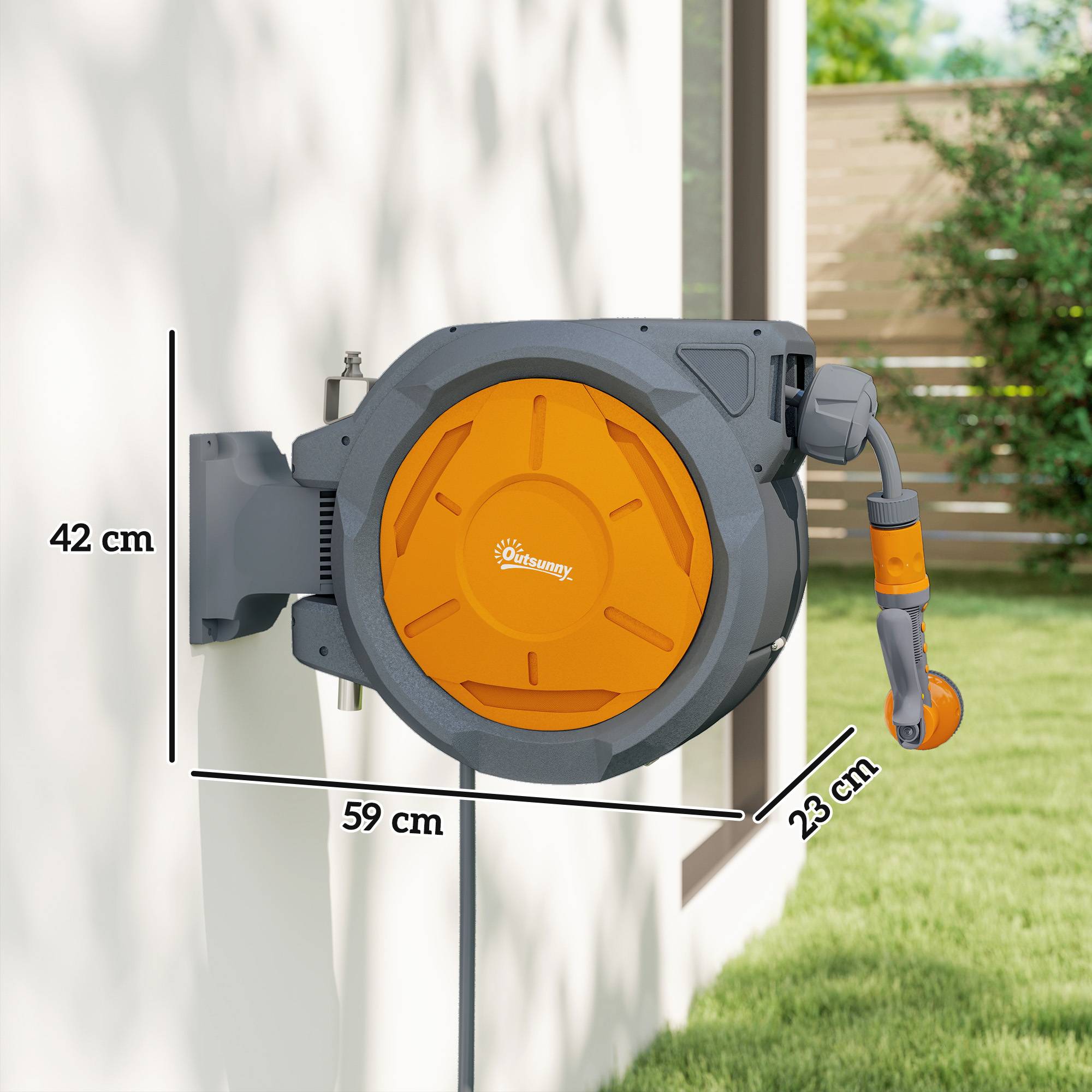 ComfortXL - Enrouleur de tuyau d'arrosage mural automatique en PP orange 30 m Ø 15 mm pivotant à 180° pour jardin et terrasse - Image 3