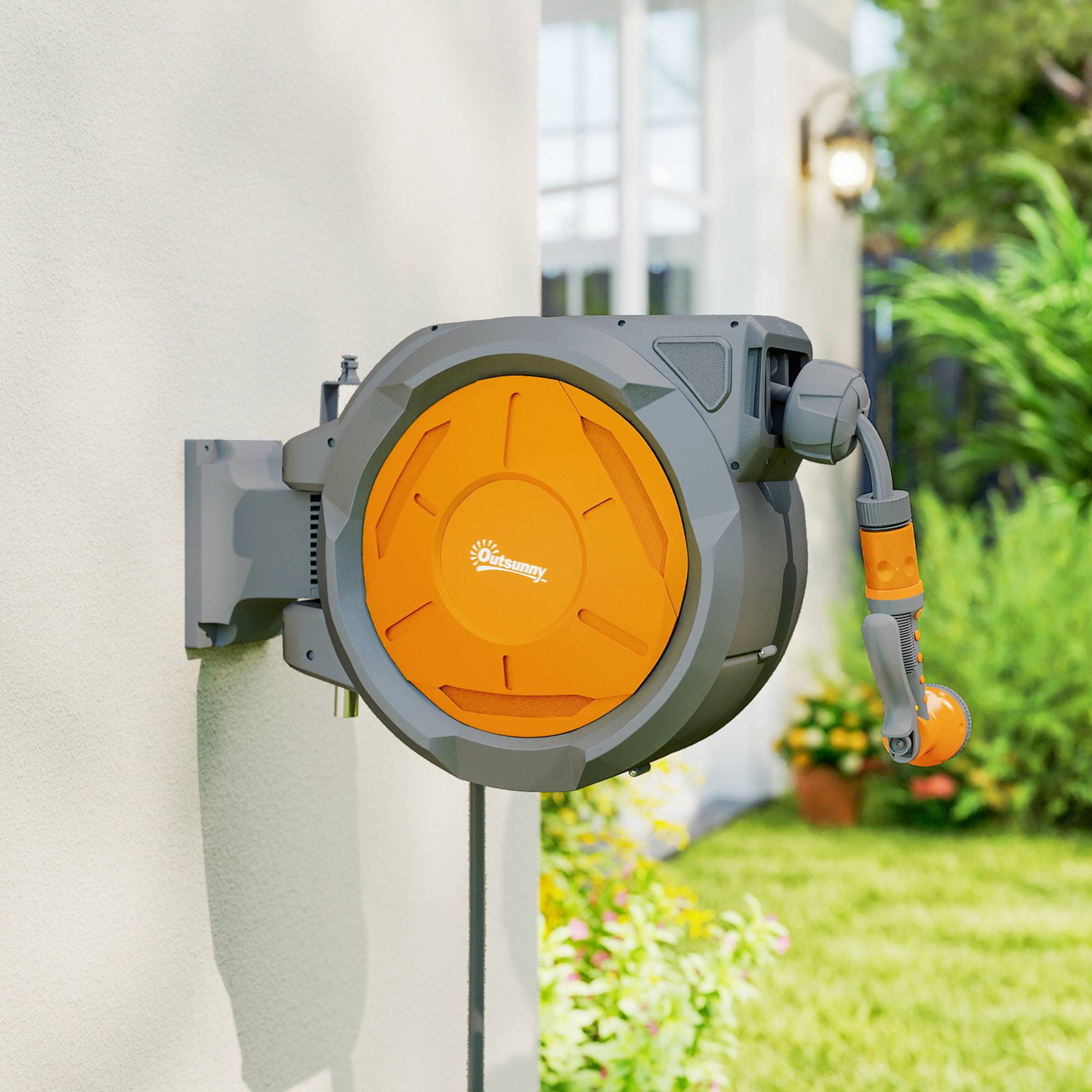ComfortXL - Enrouleur de tuyau d'arrosage mural automatique en PP orange 30 m Ø 15 mm pivotant à 180° pour jardin et terrasse - Image 9