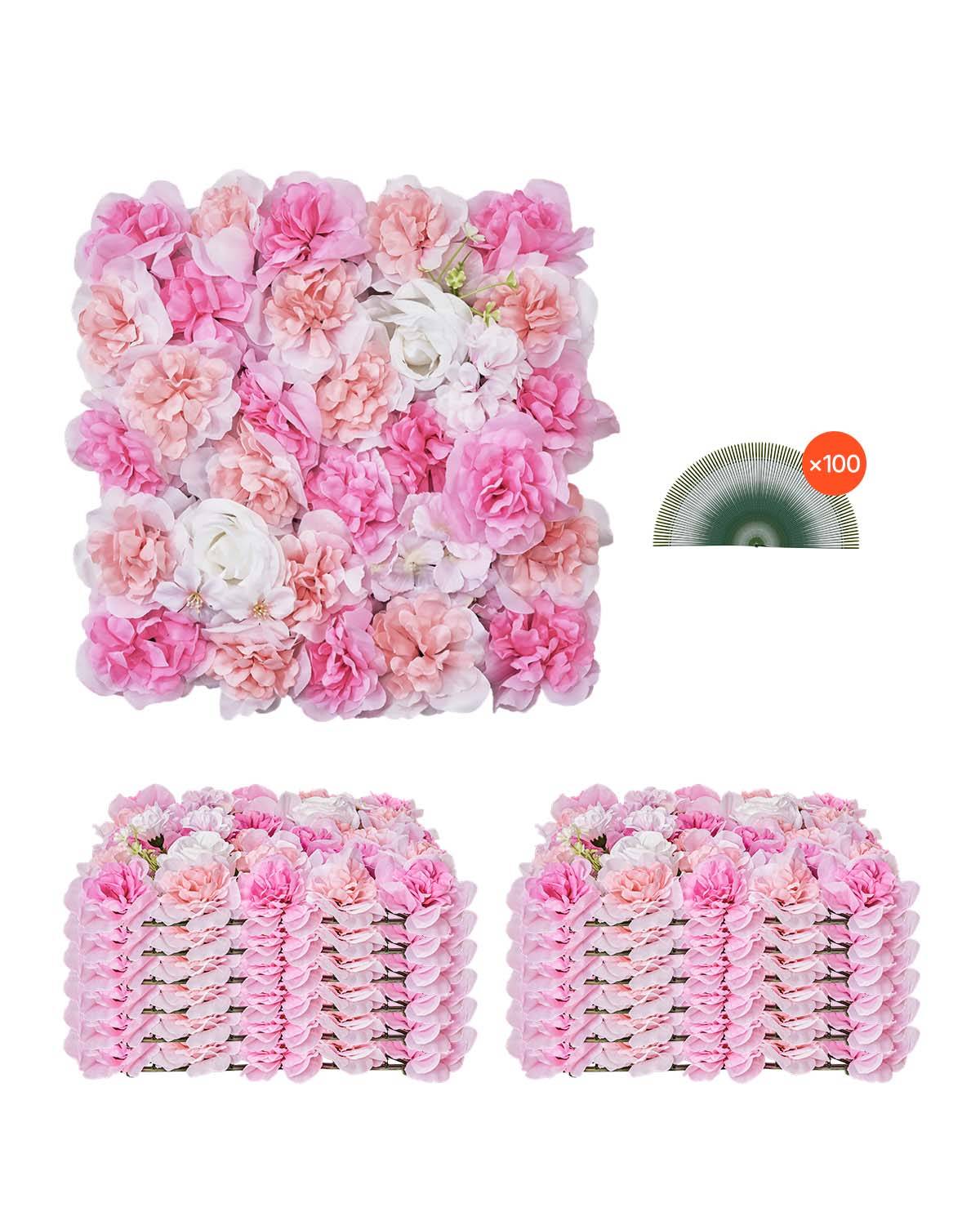VEVOR Panneau mural décoratif floral 12pcs, 38x38cm, 3D, mariage, rose. - Image 1