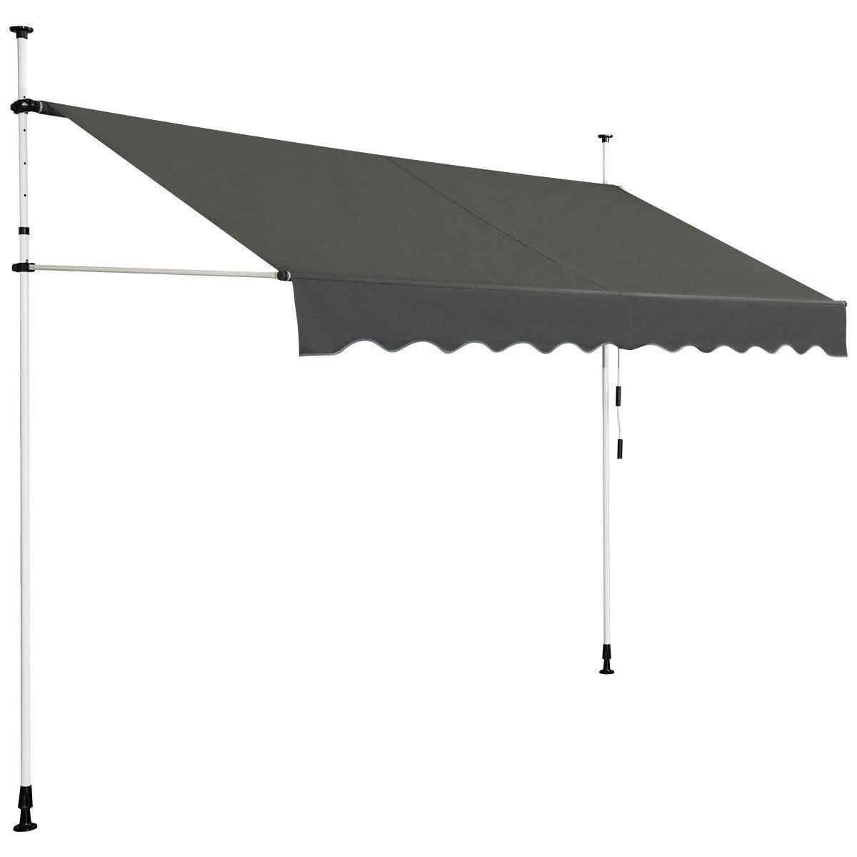 Helloshop26 - Auvent manuel rétractable 300 cm hauteur réglable de 200-300cm store banne fait en aluminium et tissu oxford anti uv gris - Imagen 2