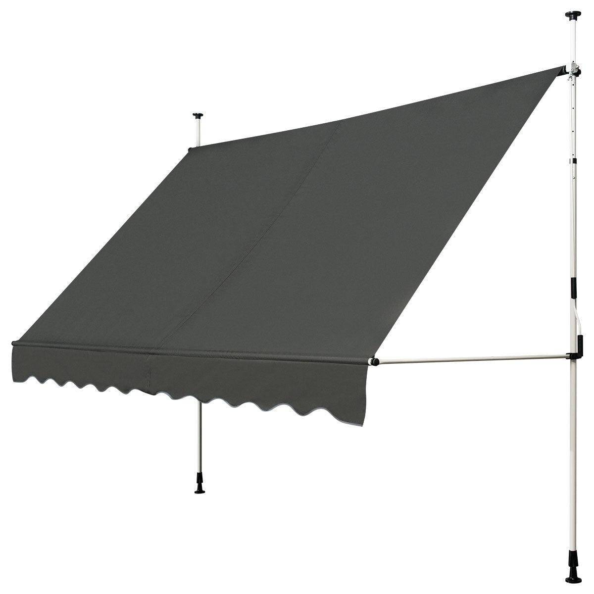 Helloshop26 - Auvent manuel rétractable 300 cm hauteur réglable de 200-300cm store banne fait en aluminium et tissu oxford anti uv gris - Imagen 3