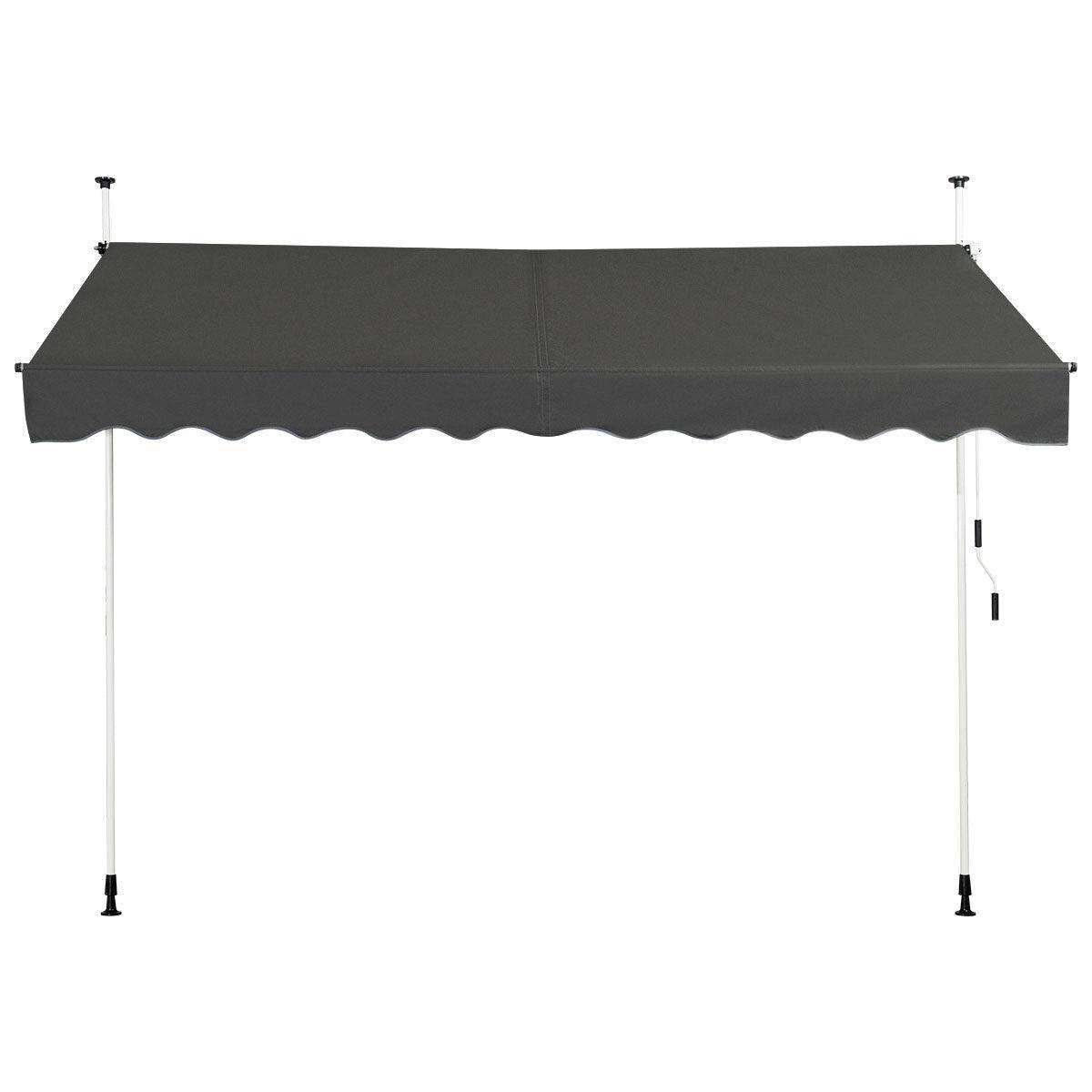 Helloshop26 - Auvent manuel rétractable 300 cm hauteur réglable de 200-300cm store banne fait en aluminium et tissu oxford anti uv gris - Imagen 1