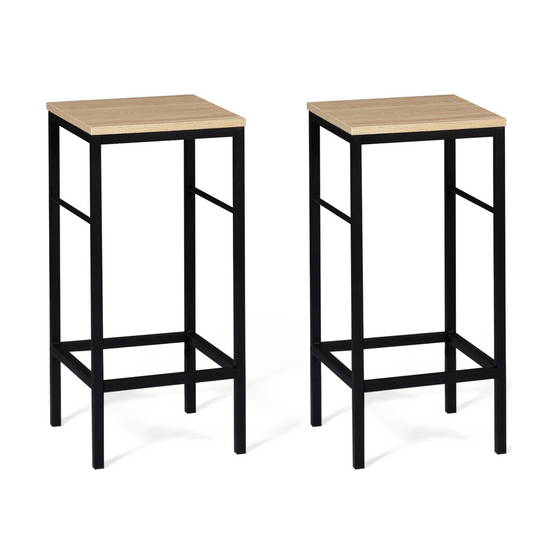 Ensemble table de bar îlot JUNO bois noir avec plateau façon hêtre et 2 tabourets de bar DETROIT - Image 4