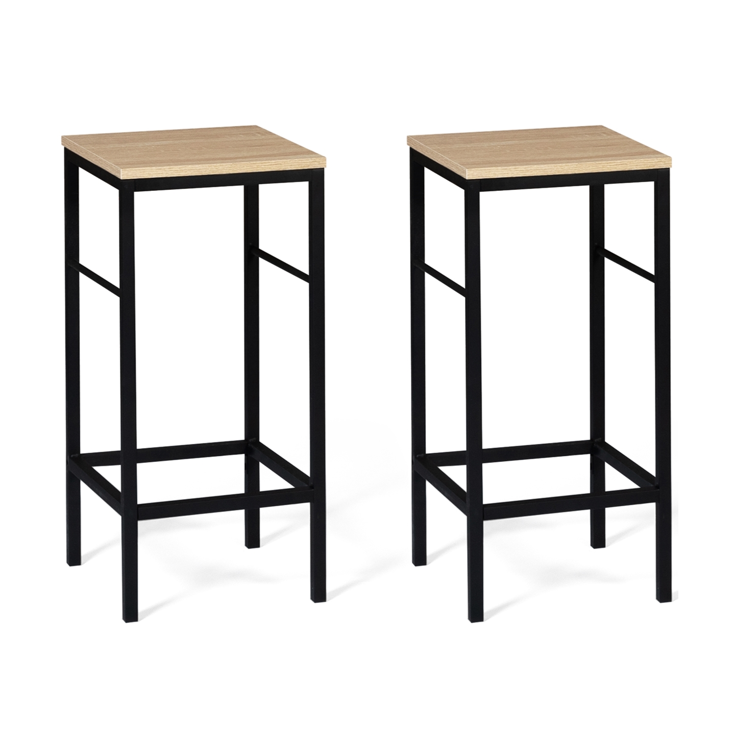 Ensemble table de bar îlot JUNO bois noir avec plateau façon hêtre et 2 tabourets de bar DETROIT - Image 4