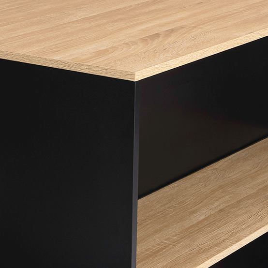 Ensemble table de bar îlot JUNO bois noir avec plateau façon hêtre et 2 tabourets de bar DETROIT - Image 6