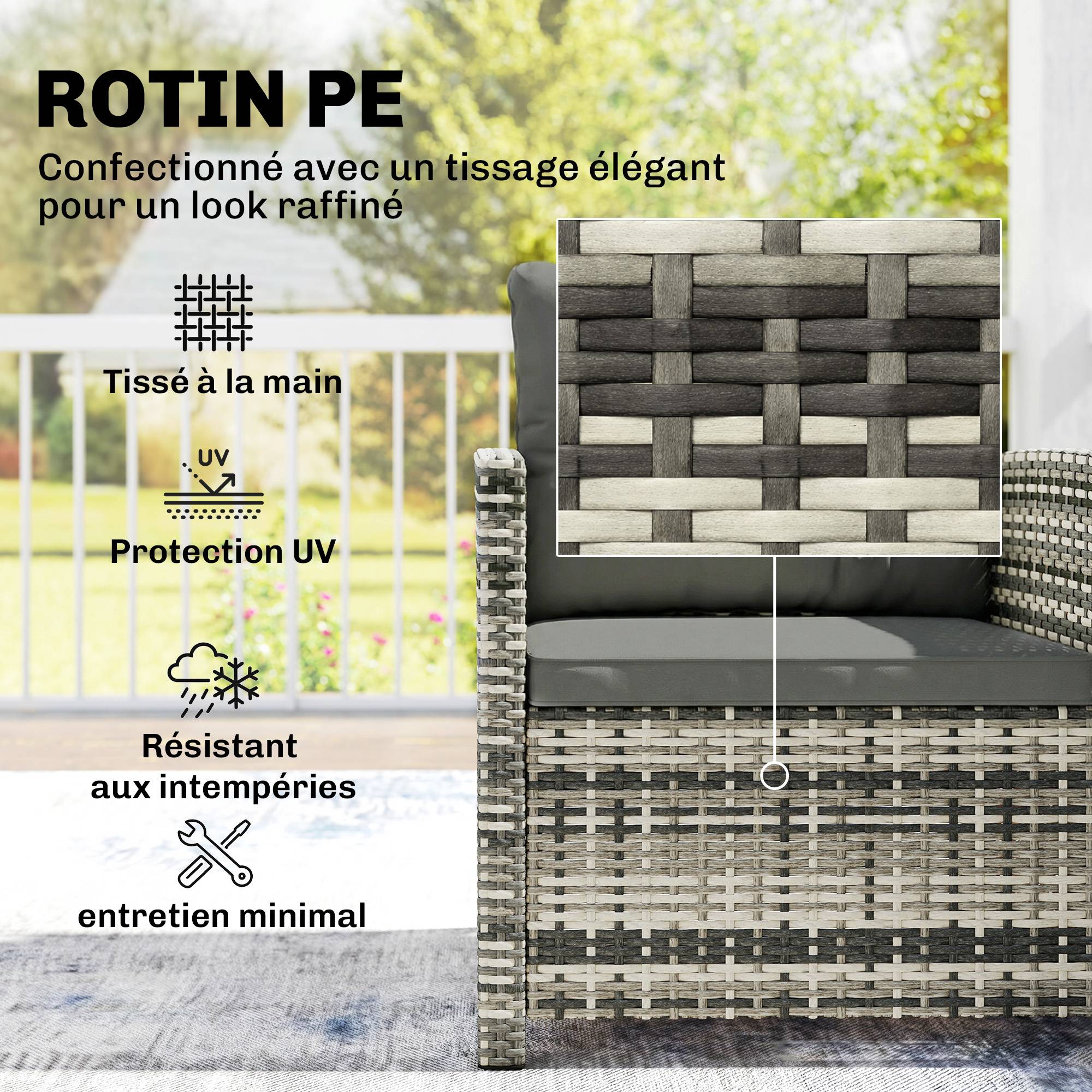 Salon de Jardin Extérieur 3 pièces | Mobilier de jardin Gris clair Résine tressée, Acier 65x62x75 cm - Image 7