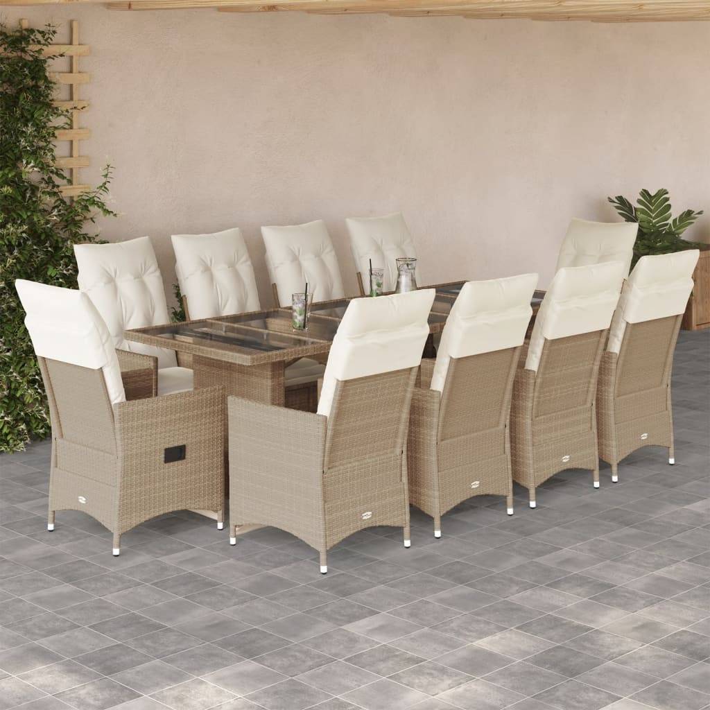 Table et chaises de jardin 10 personnes résine tressée fauteuils inclinables Beige – ComfortXL Outdoor Living - Image 1