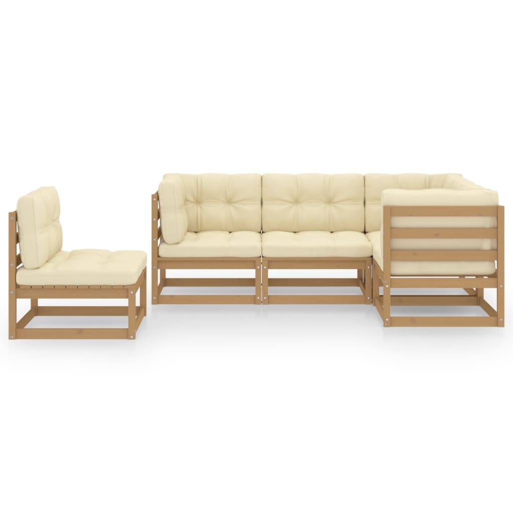 Helloshop26 - Salon de jardin meuble d'extérieur ensemble de mobilier 5 pièces avec coussins bois de pin massif - Imagen 2