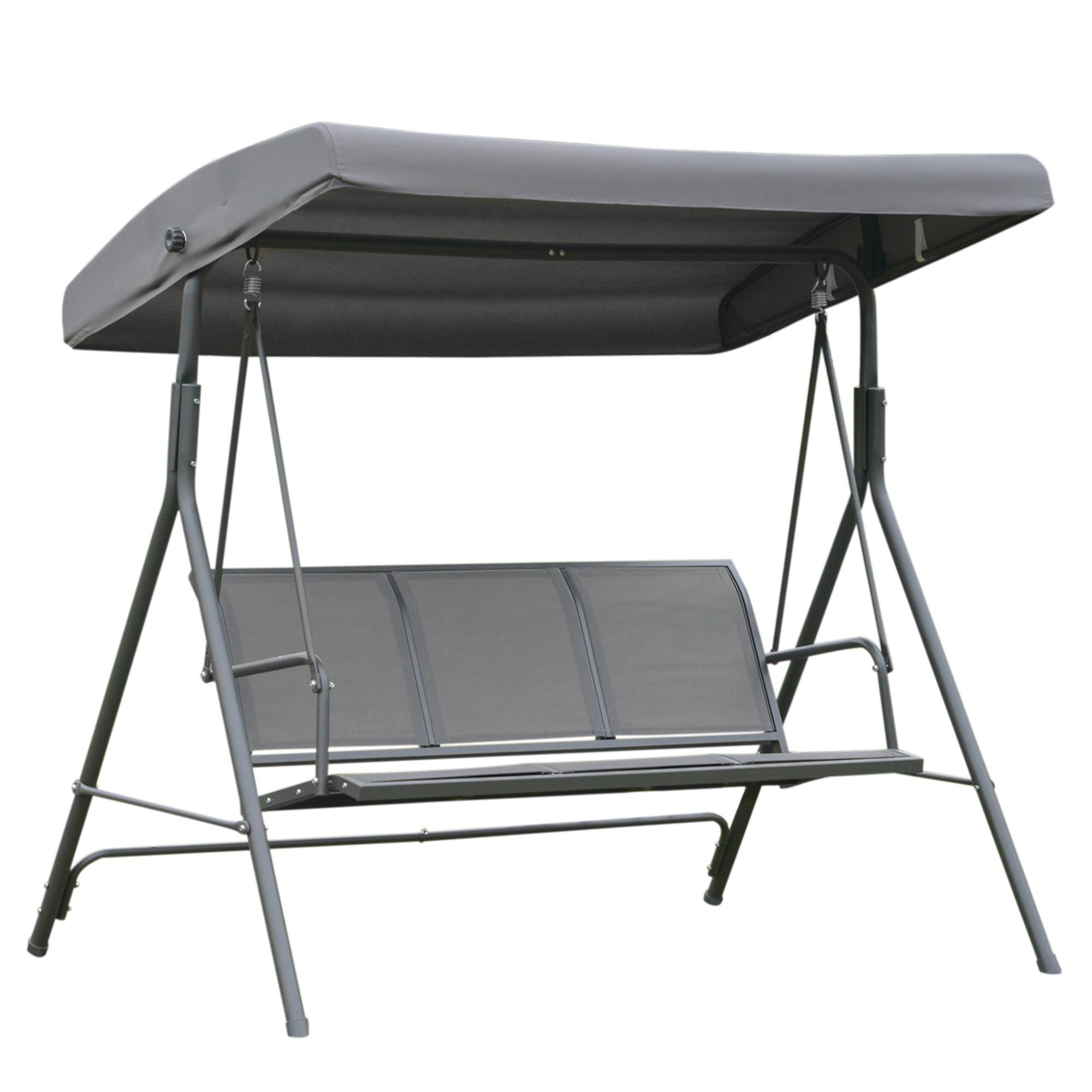 Outsunny - Balancelle de jardin 3 places grand confort toit inclinaison réglable assise et dossier ergonomique acier textilène gris - Outsunny