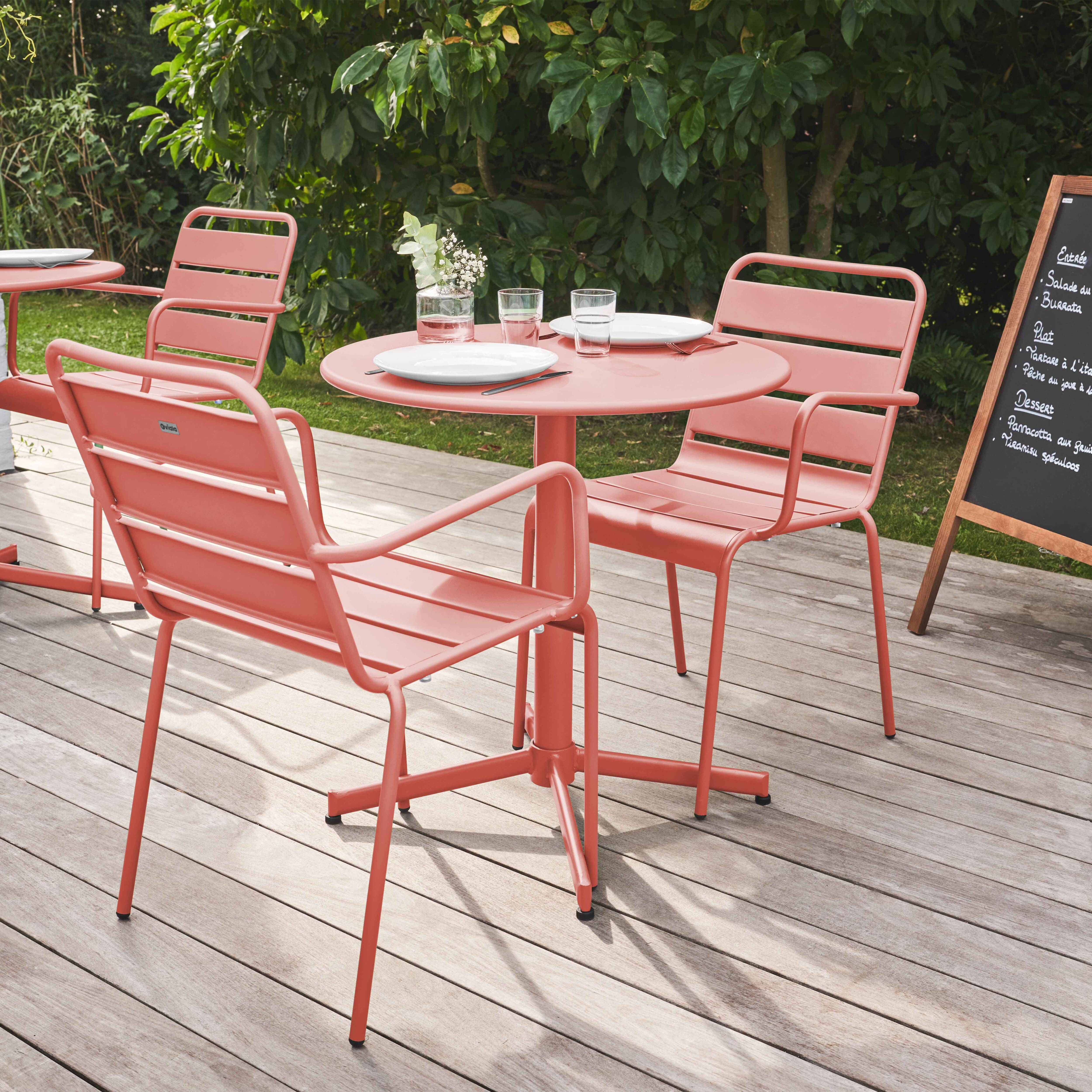 Oviala - Ensemble table de jardin et 2 fauteuils métal argile Palavas - Oviala - Imagen 3