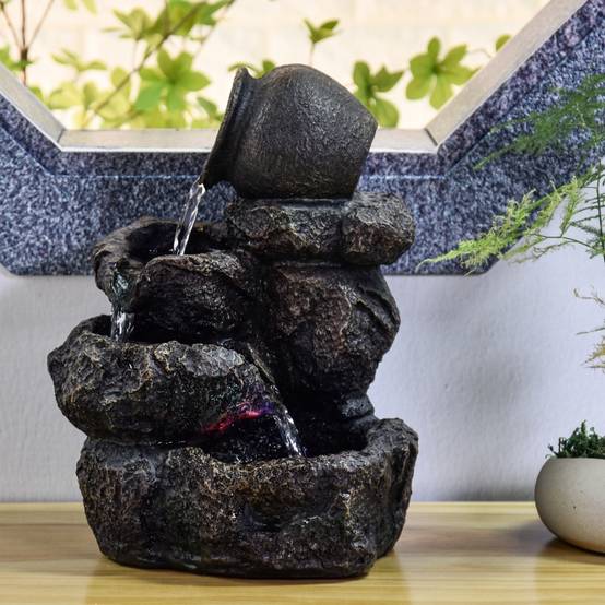 Zen Light - Fontaine d'Intérieur Nivello - Cascade Effet Pierre Naturelle - Déco zen et élégante - Éclairage Led - H 31cm – Zen'Light - Image 5