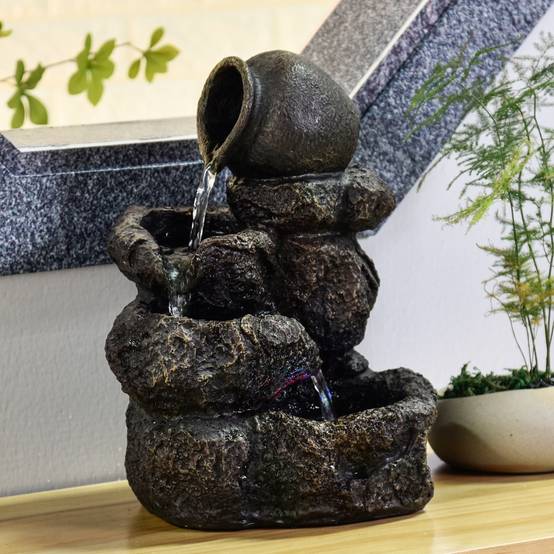 Zen Light - Fontaine d'Intérieur Nivello - Cascade Effet Pierre Naturelle - Déco zen et élégante - Éclairage Led - H 31cm – Zen'Light - Image 9
