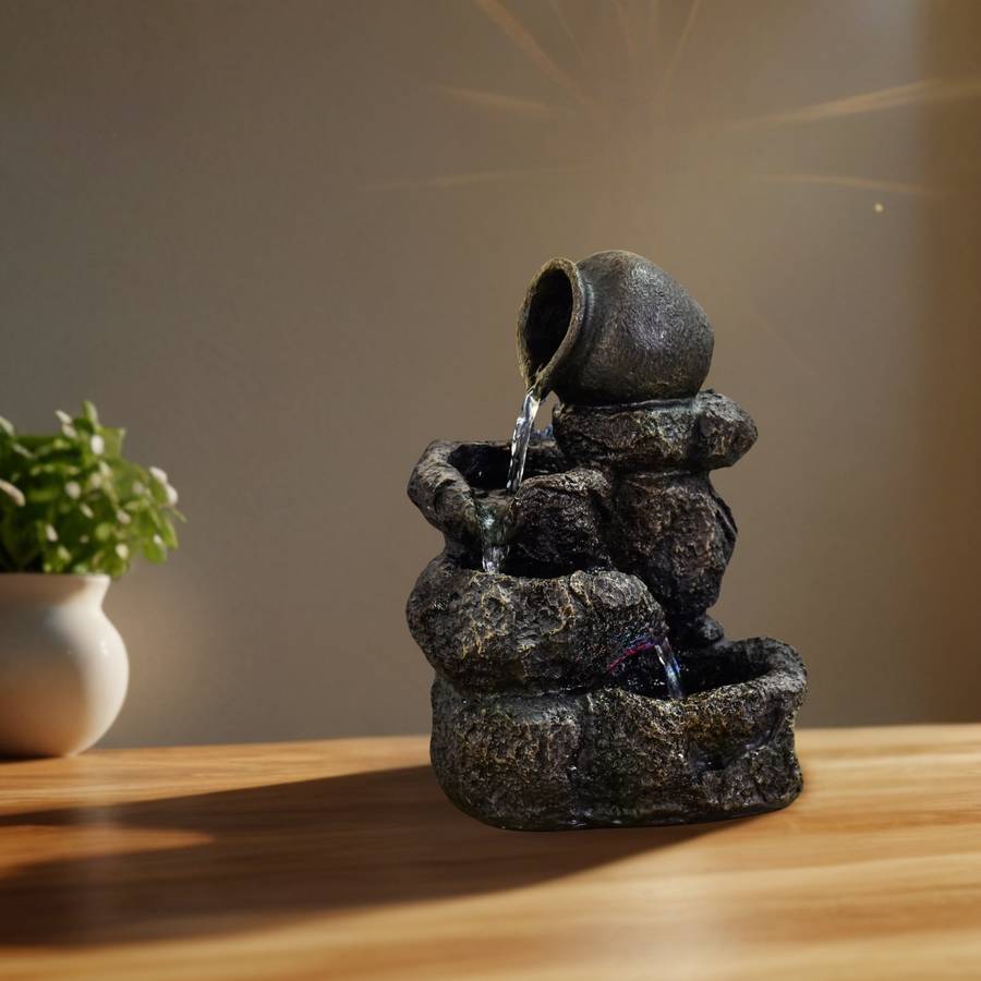 Zen Light - Fontaine d'Intérieur Nivello - Cascade Effet Pierre Naturelle - Déco zen et élégante - Éclairage Led - H 31cm – Zen'Light - Image 3