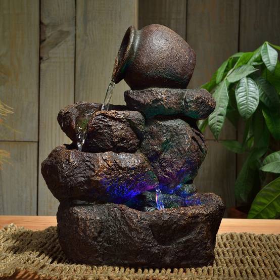 Zen Light - Fontaine d'Intérieur Nivello - Cascade Effet Pierre Naturelle - Déco zen et élégante - Éclairage Led - H 31cm – Zen'Light - Image 8