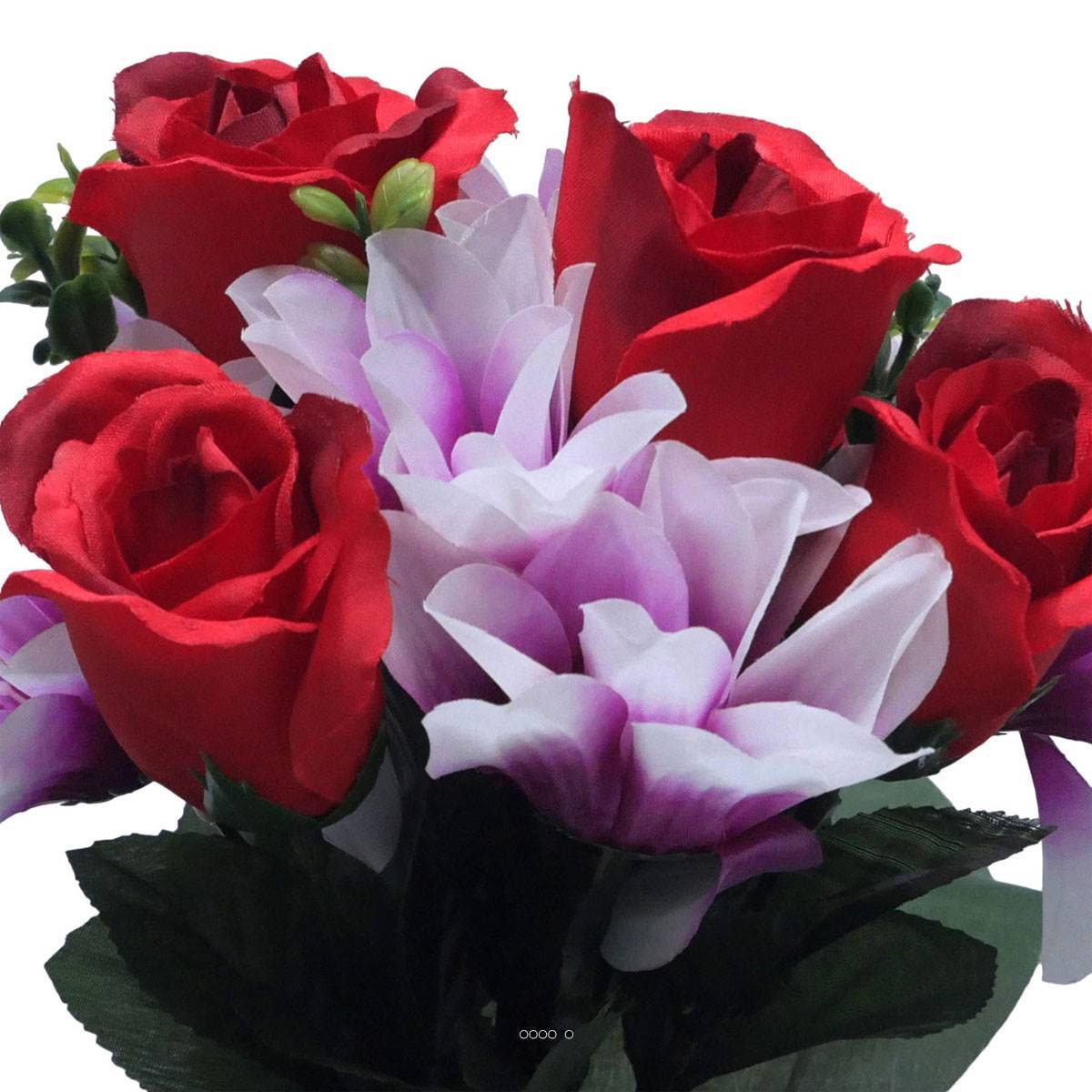 Artificielles - Pot pour Tombe de rose et Orchidée Rouge-blanc artificiels - Toussaint - couleur: Rouge-blanc - Imagen 3