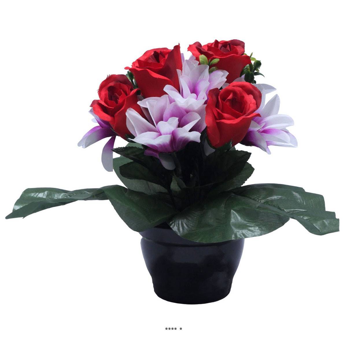 Artificielles - Pot pour Tombe de rose et Orchidée Rouge-blanc artificiels - Toussaint - couleur: Rouge-blanc - Imagen 2