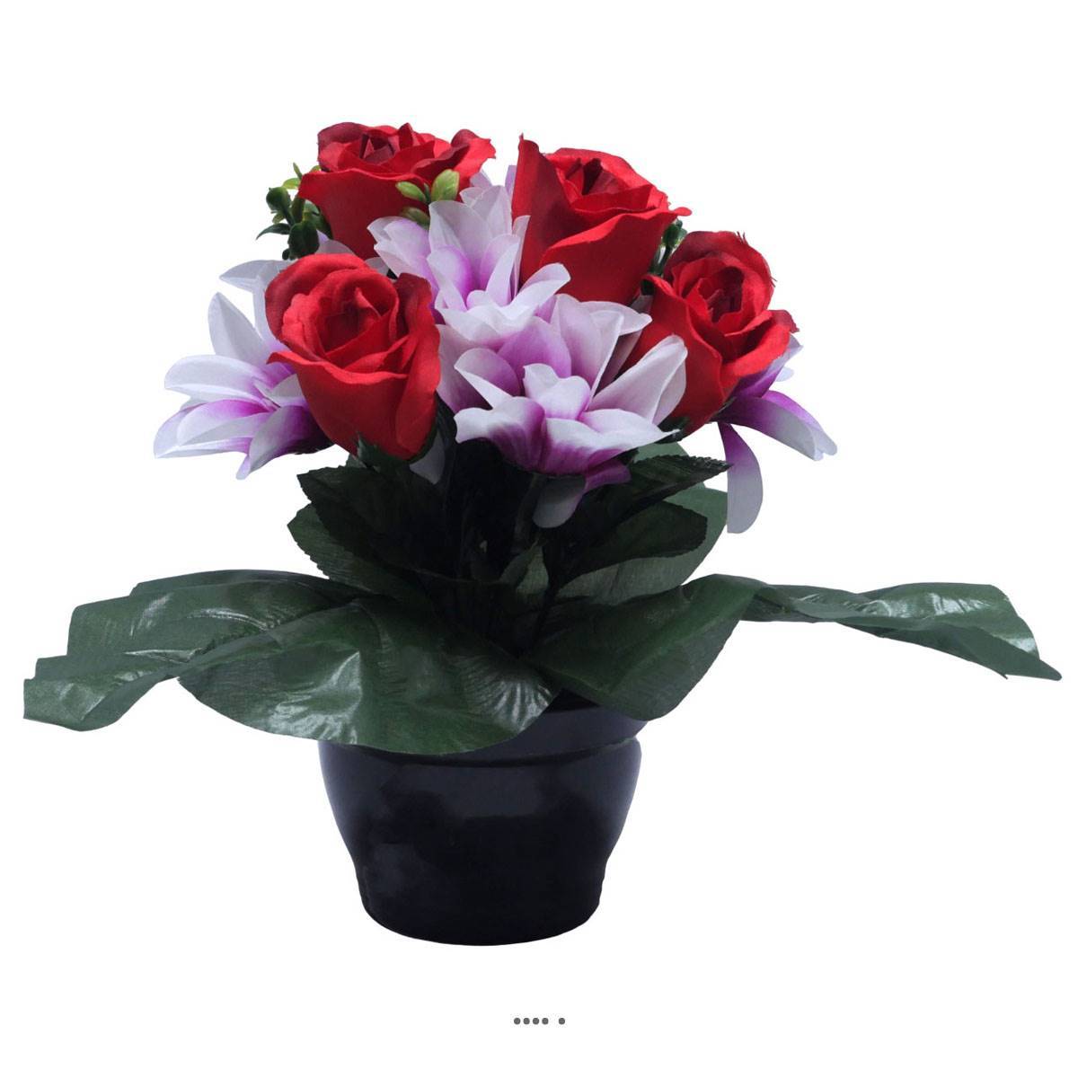 Artificielles - Pot pour Tombe de rose et Orchidée Rouge-blanc artificiels - Toussaint - couleur: Rouge-blanc - Imagen 1