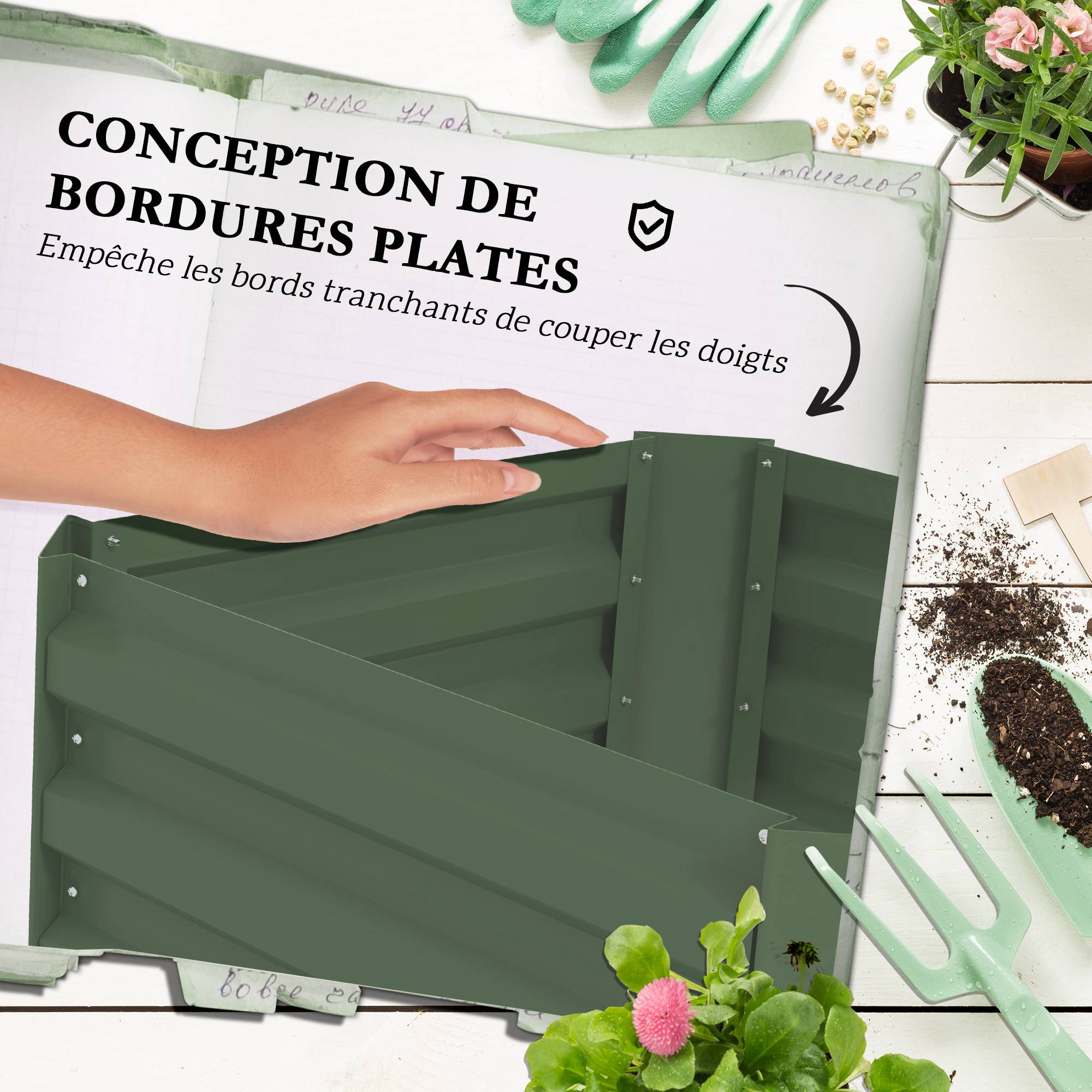 Jardinière avec treillis ajustable, bac à fleurs avec cage à tomates acier galvanisé 61 x 61 x 187 cm vert - Image 8