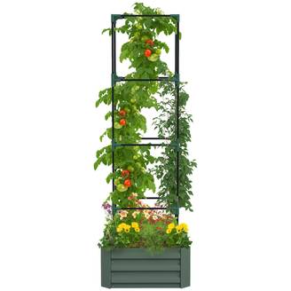 Jardinière avec treillis ajustable, bac à fleurs avec cage à tomates acier galvanisé 61 x 61 x 187 cm vert