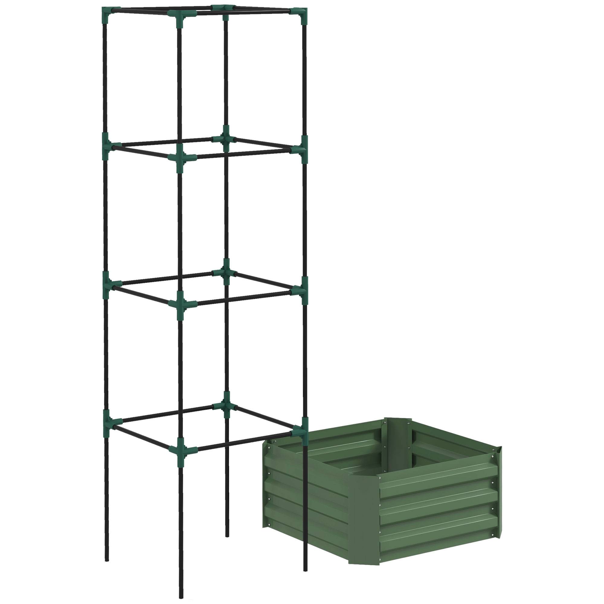 Jardinière avec treillis ajustable, bac à fleurs avec cage à tomates acier galvanisé 61 x 61 x 187 cm vert - Image 10