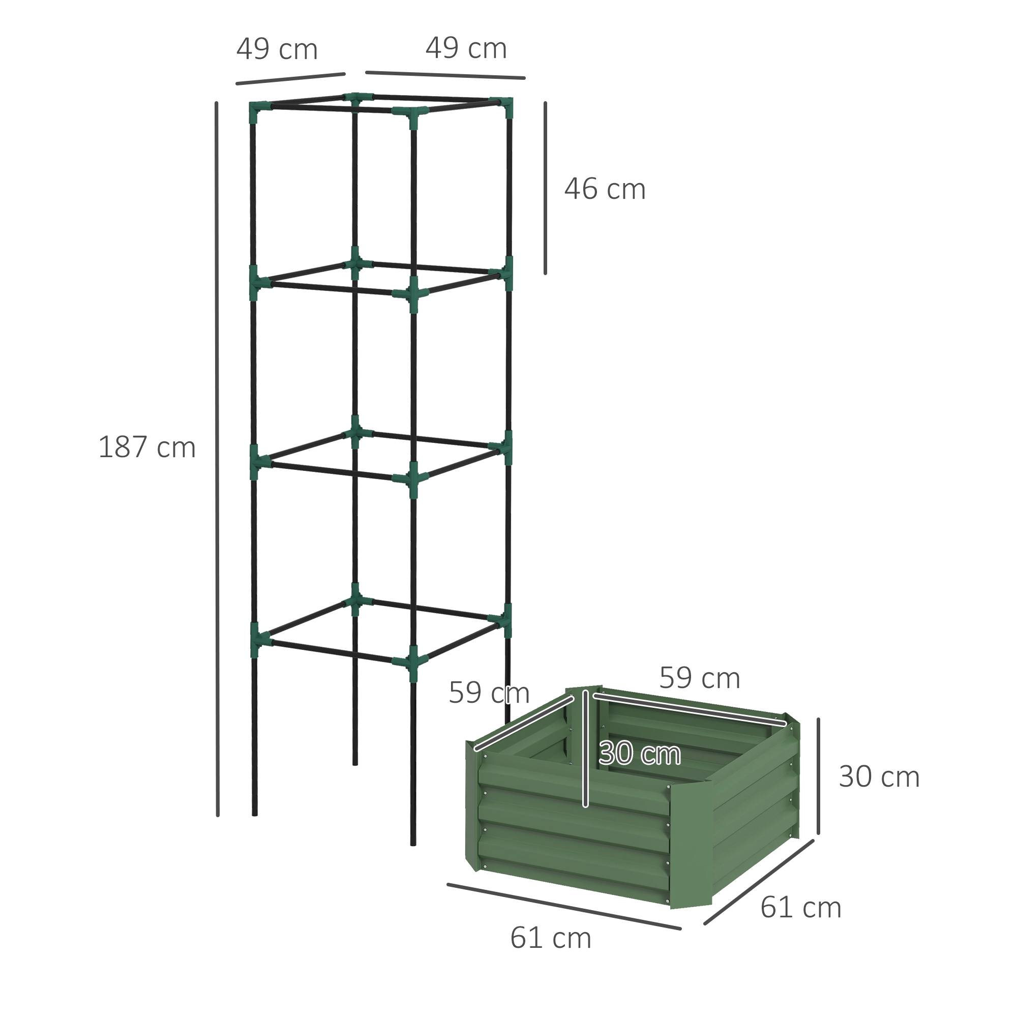 Jardinière avec treillis ajustable, bac à fleurs avec cage à tomates acier galvanisé 61 x 61 x 187 cm vert - Image 5